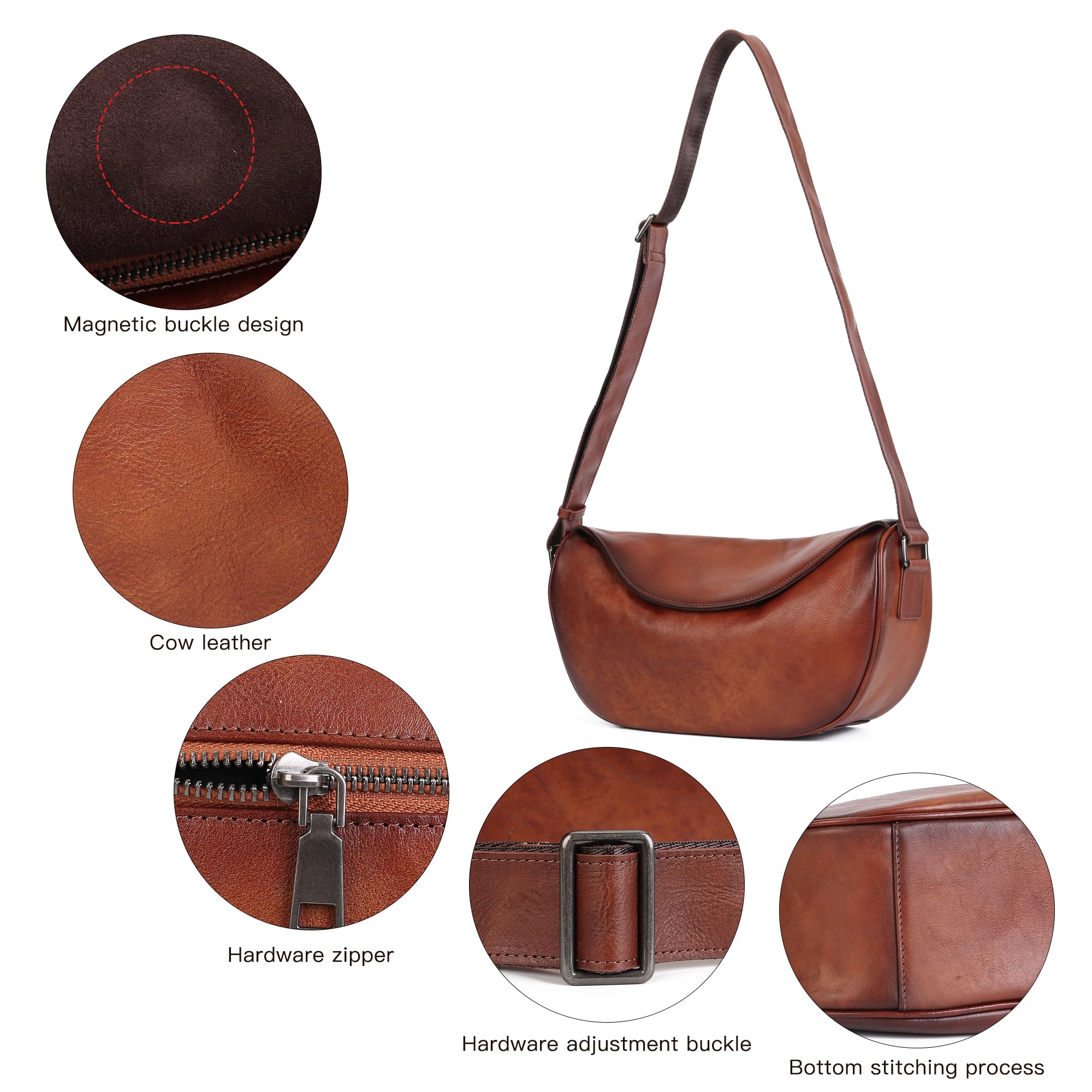 Stylish Leather Crossbody Bag for Women & Men - Adjustable Crescent Shoulder Bag, Small Dumpling Purse - Perfect for Travel, Shopping & Everyday Use