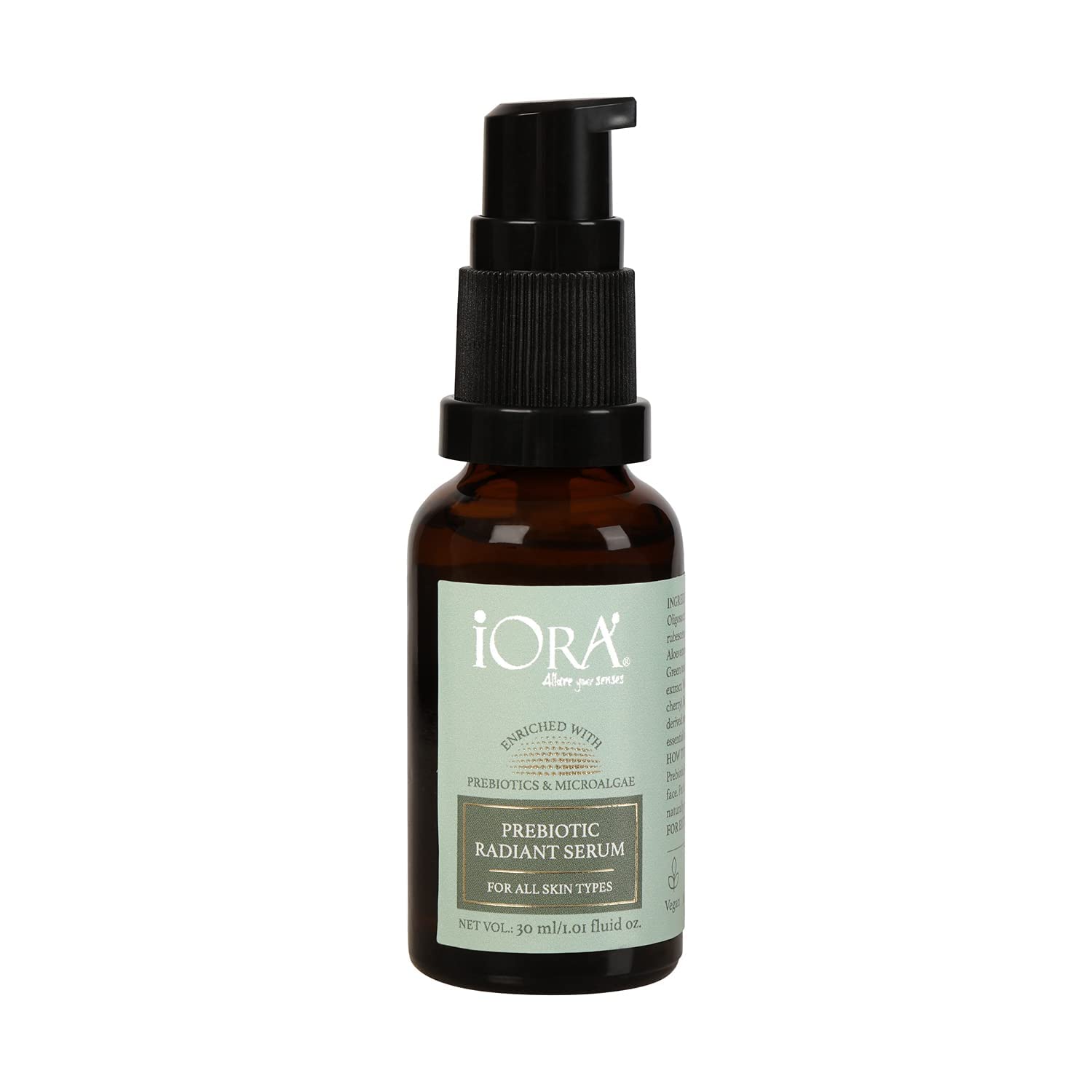 iORA Prebiotic Day & Night Radiant Serum for Pigmentation & Glowing Skin - Vitamin C, Hyaluronic Acid, Almond & Tea Tree Oil Enriched Facial Serum for All Skin Types - Men & Women - Perfect for Daily Skincare Routine & Nighttime Skin Repair