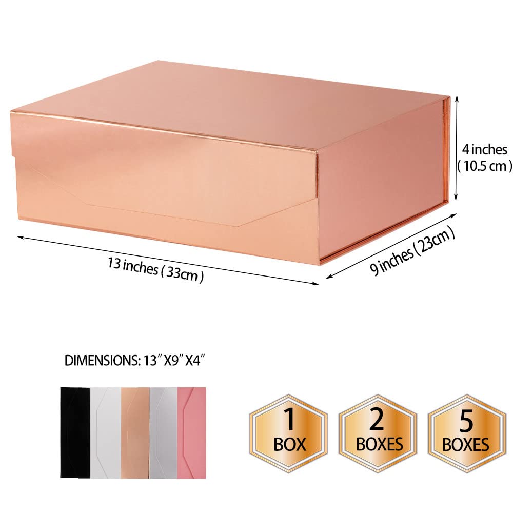 13x9x4 Inch Rose Gold Large Gift Box with Magnetic Closure – Reusable Bridesmaid & Groomsman Proposal Box for Jewelry, Clothes & Accessories – Perfect for Weddings, Birthdays & Special Occasions (Glossy Finish)