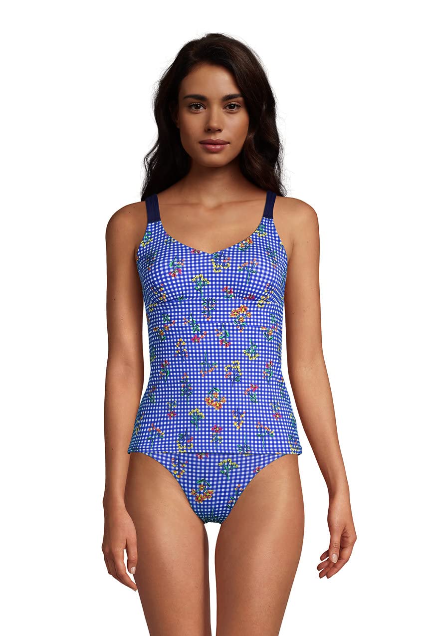 Lands' End Women's Chlorine Resistant Reversible V-Neck Tankini Swimsuit Top - Perfect for Swimming, Beach Vacations & Summer Water Activities