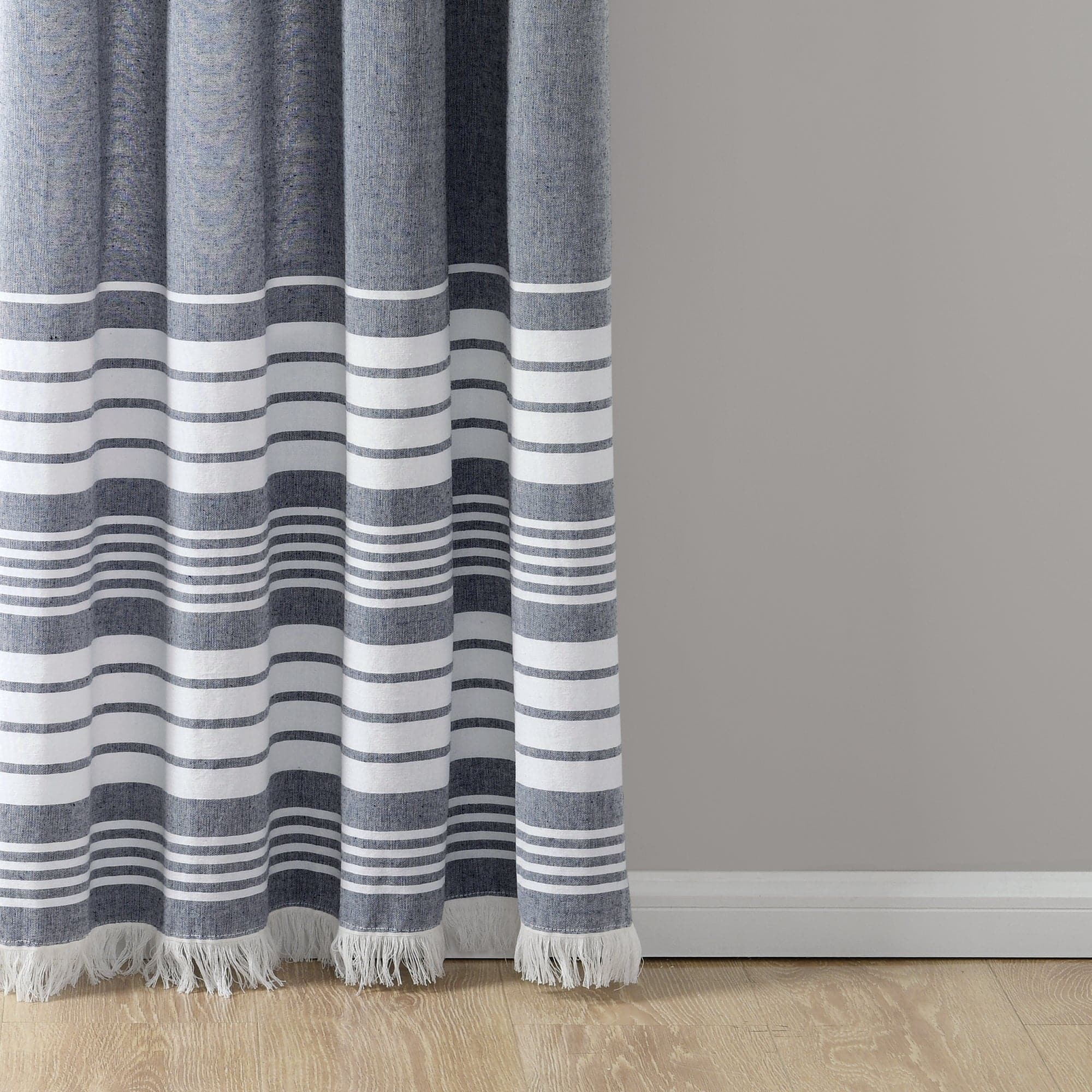 Nantucket Yarn Dyed Tassel Fringe Window Curtain Panel Set - Coastal Style Sheer Drapes for Living Room, Bedroom & Kitchen - Light Filtering & Privacy Window Treatments