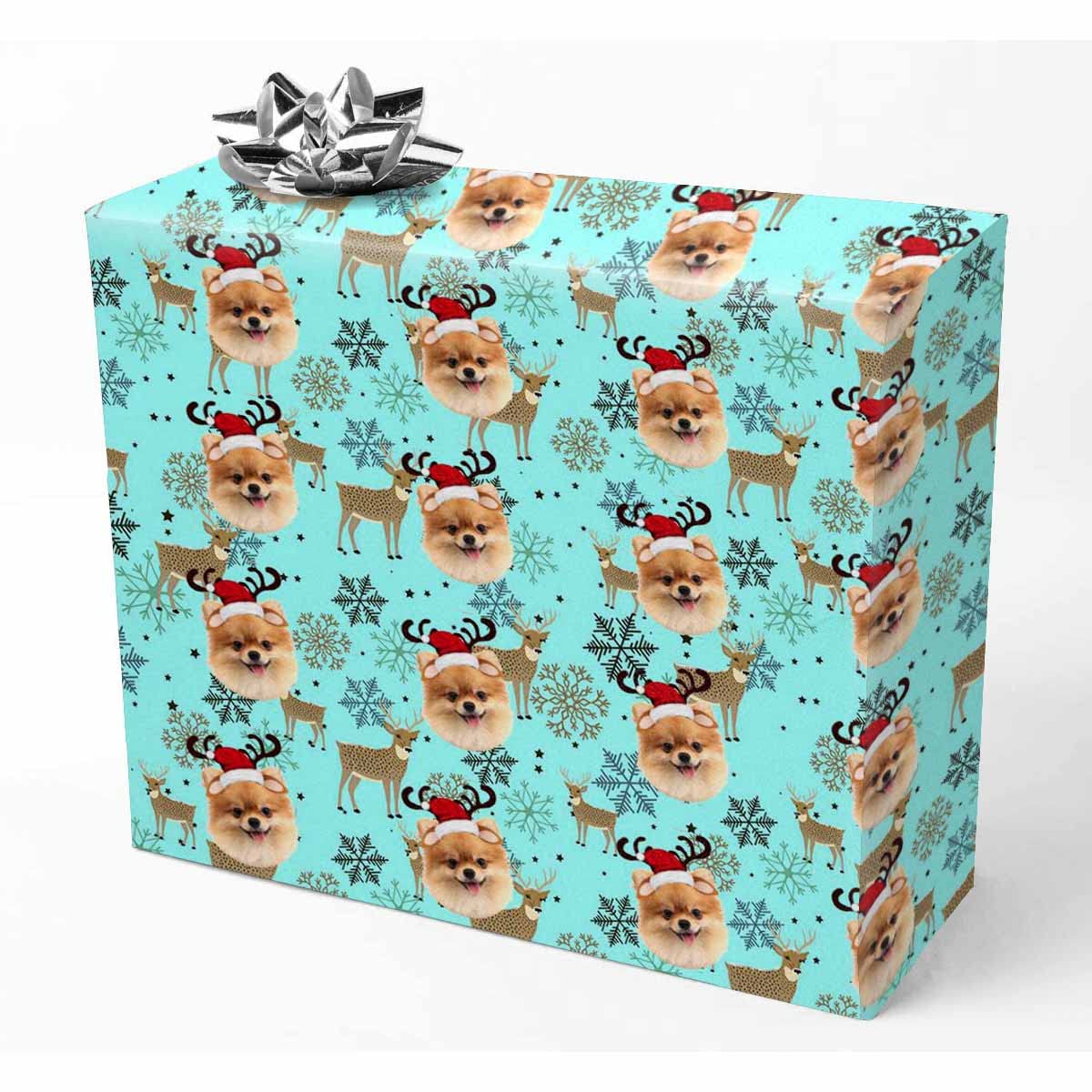 Custom Christmas Deer Photo Wrapping Paper - Personalized Blue Snow Background Face Wrap Paper for Gifts (5 Rolls) - Perfect for Holiday Presents, Birthday Gifts & Romantic Surprises