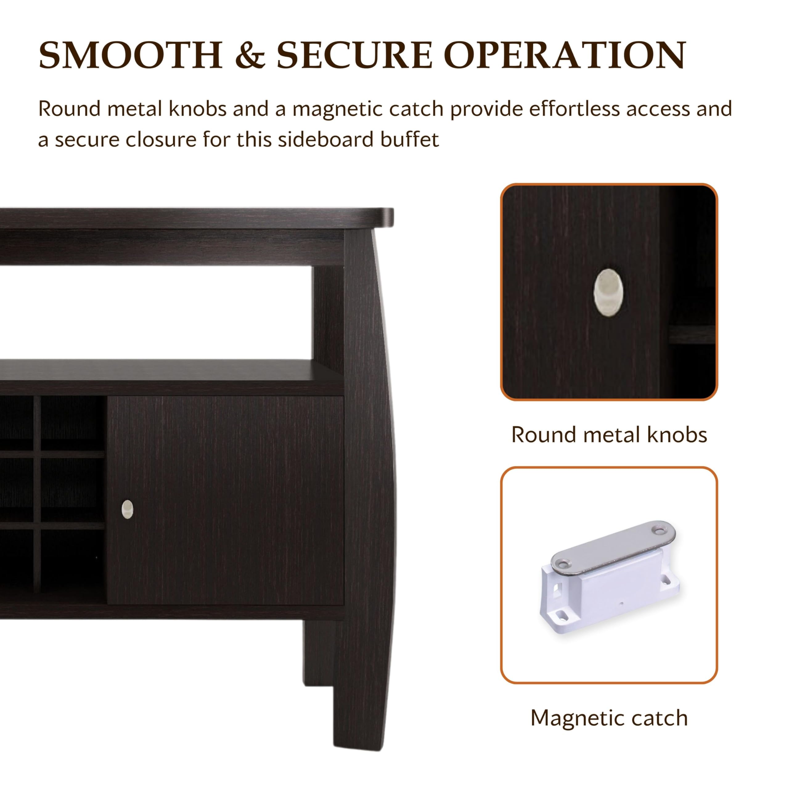 Furniture of America Clyton Modern Kitchen Buffet Storage Cabinet with Doors & Shelves - Wood Sideboard Table, Coffee Bar & 9-Grid Wine Rack for Dining Room, Living Room - Dark Espresso Finish - Perfect for Entertaining, Storage & Home Decor