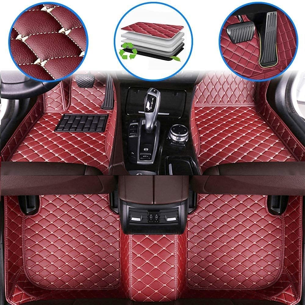Premium Custom Fit Floor Mats for Volkswagen Jetta 2013-2019 - Luxury Leather, Waterproof, Non-Slip Full Coverage Car Floor Liners Complete Set (Wine Red) | Perfect for All-Weather Protection & Enhanced Interior Style