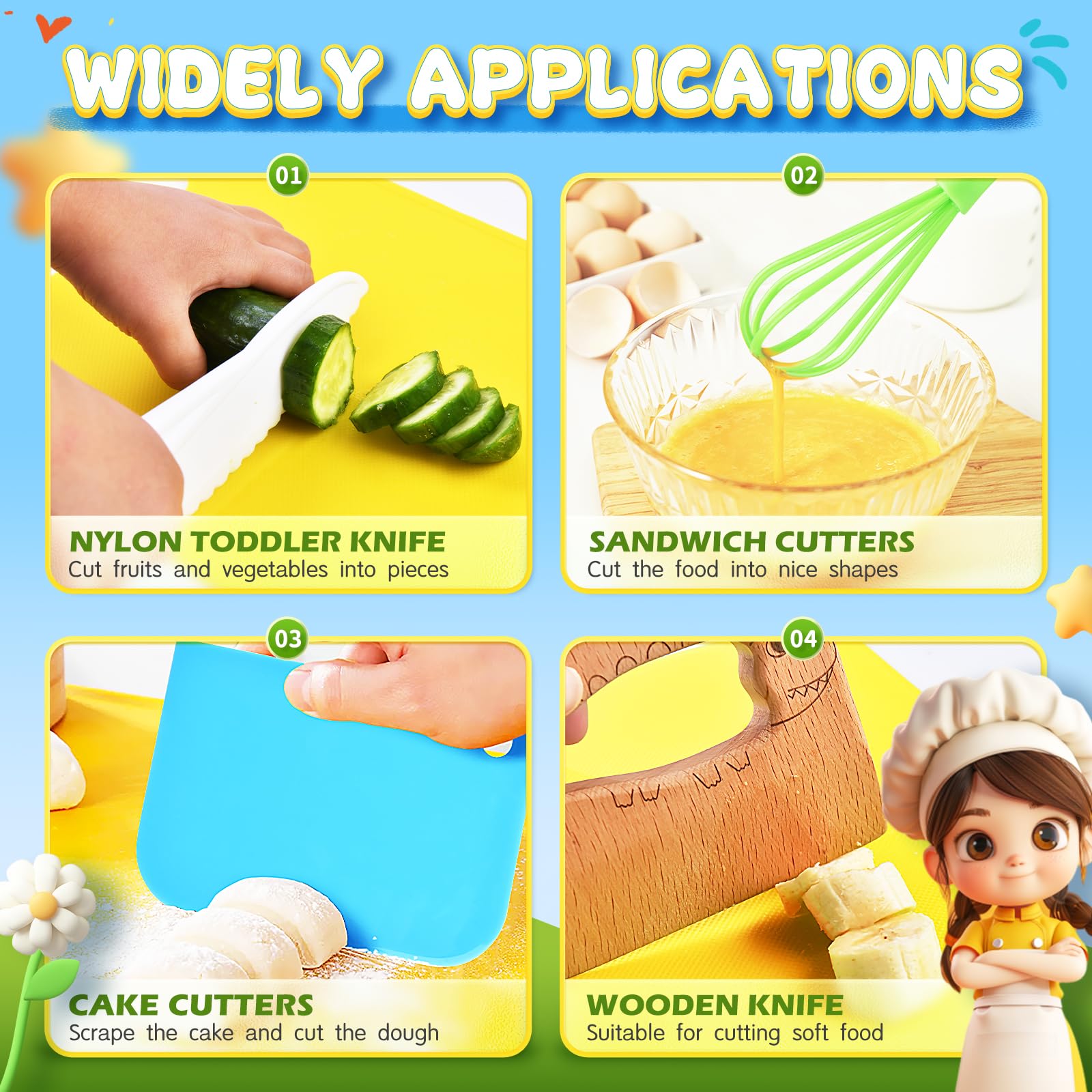 Montessori Kitchen Toys for Toddlers - 17PCS Kids Cooking Set with Safe Plastic Knives & Crinkle Cutter - Realistic Toddler Cooking Toys for Pretend Play & Early Learning - Perfect for Home, Preschool & Role-Playing Activities