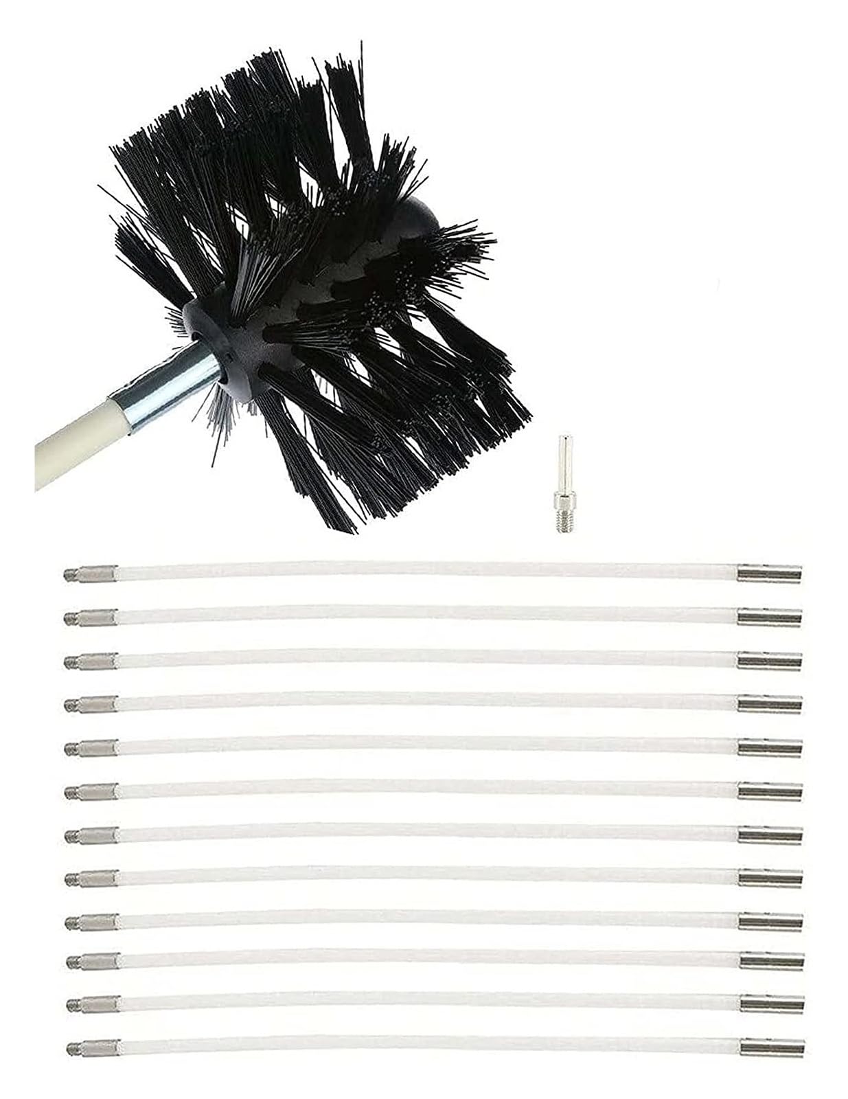 **Chimney Sweep Kit - Nylon Pipe Cleaning Brush with 9 Rods & 1 Brush Head (61cm/24in) for Fireplace, Wood Stove, Drain Pipe - Durable Chimney Cleaning Tool for Home Maintenance**    *(Ideal for: Regular chimney maintenance, removing creosote buildup, cleaning stove pipes, unclogging drain pipes, and ensuring safe fireplace operation.)*