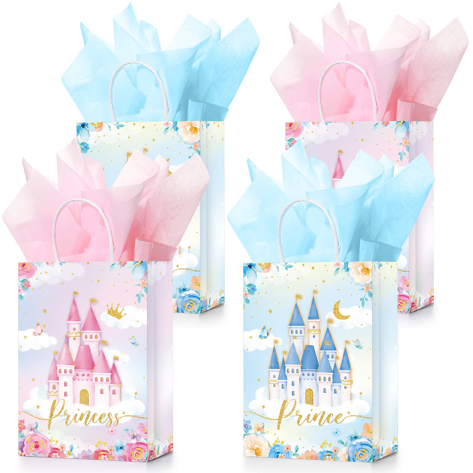 16-Piece Princess & Prince Party Favor Bags - Elegant Goodie Gift Candy Bags for Birthday, Baby Shower, Royal Themed Parties - Perfect for Kids' Celebrations, Gender Reveals & Fairy Tale Events