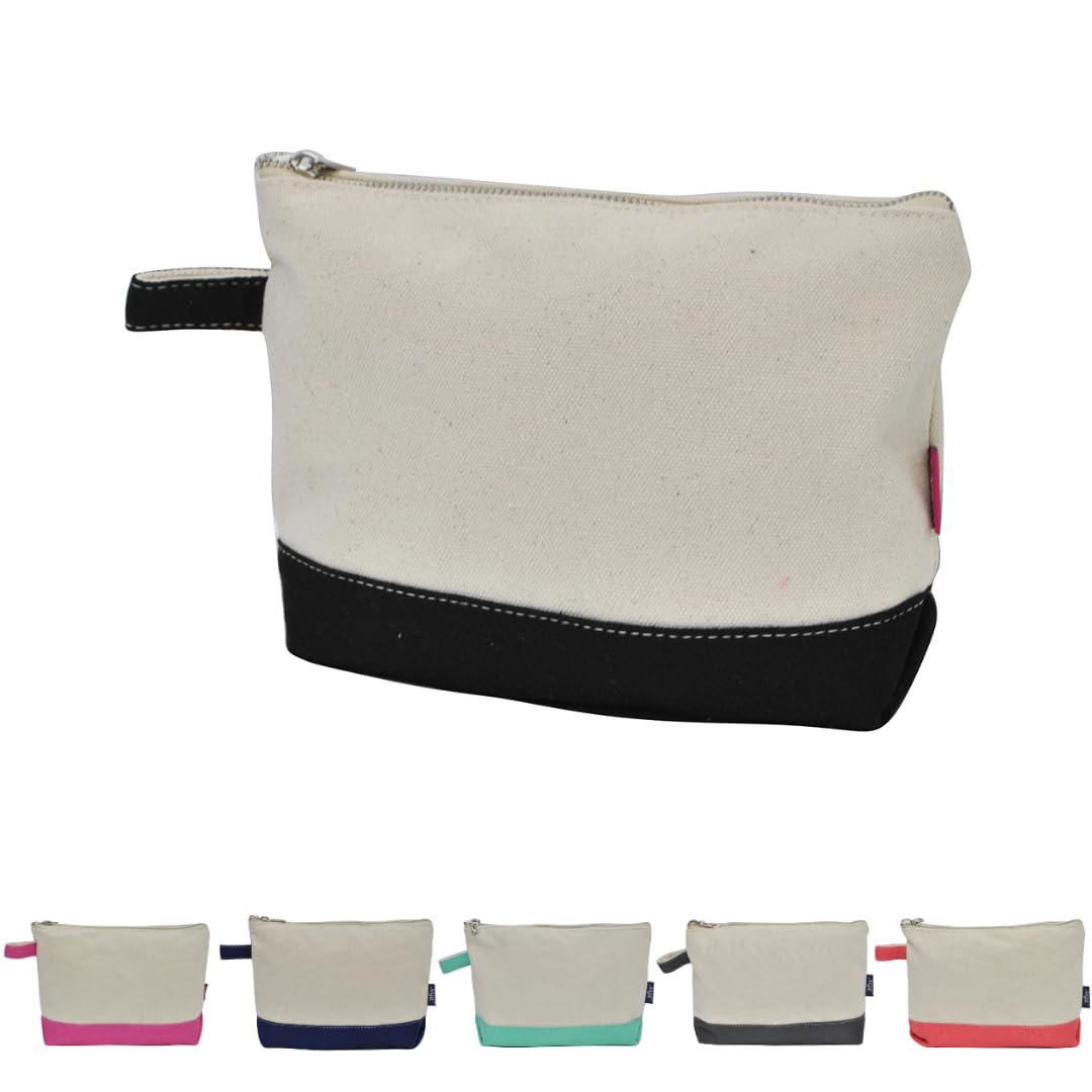 Premium Jute & Canvas Large Cosmetic Bag Pouch - Black | Spacious Travel Makeup Organizer for Women | Perfect for Toiletries, Brushes & Beauty Essentials (NGIL Collection)