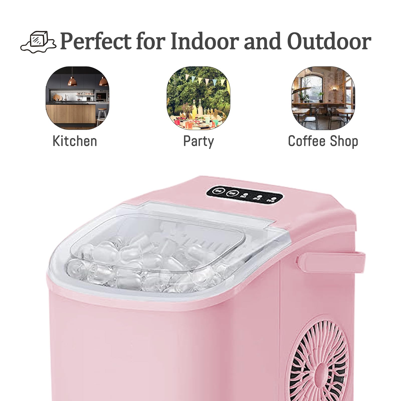 Portable Countertop Ice Maker Machine - Self-Cleaning, 26lbs/24Hrs, 2 Ice Sizes, Makes 9 Cubes in 6 Mins - Includes Scoop & Basket - Perfect for Home, Kitchen, Office, Bar, RV, Parties (Pink)