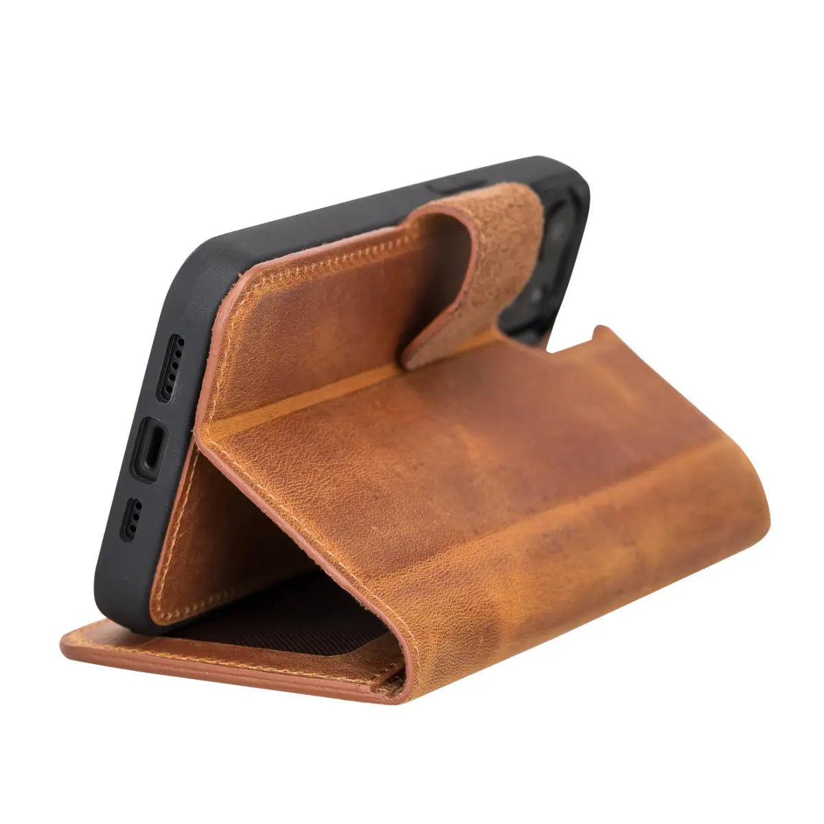 Premium Camel Brown Genuine Leather Wallet Case for iPhone 13 - Slim Protective Cover with Card Slots | Perfect for Everyday Use, Travel & Business (iPhone 13/6.1