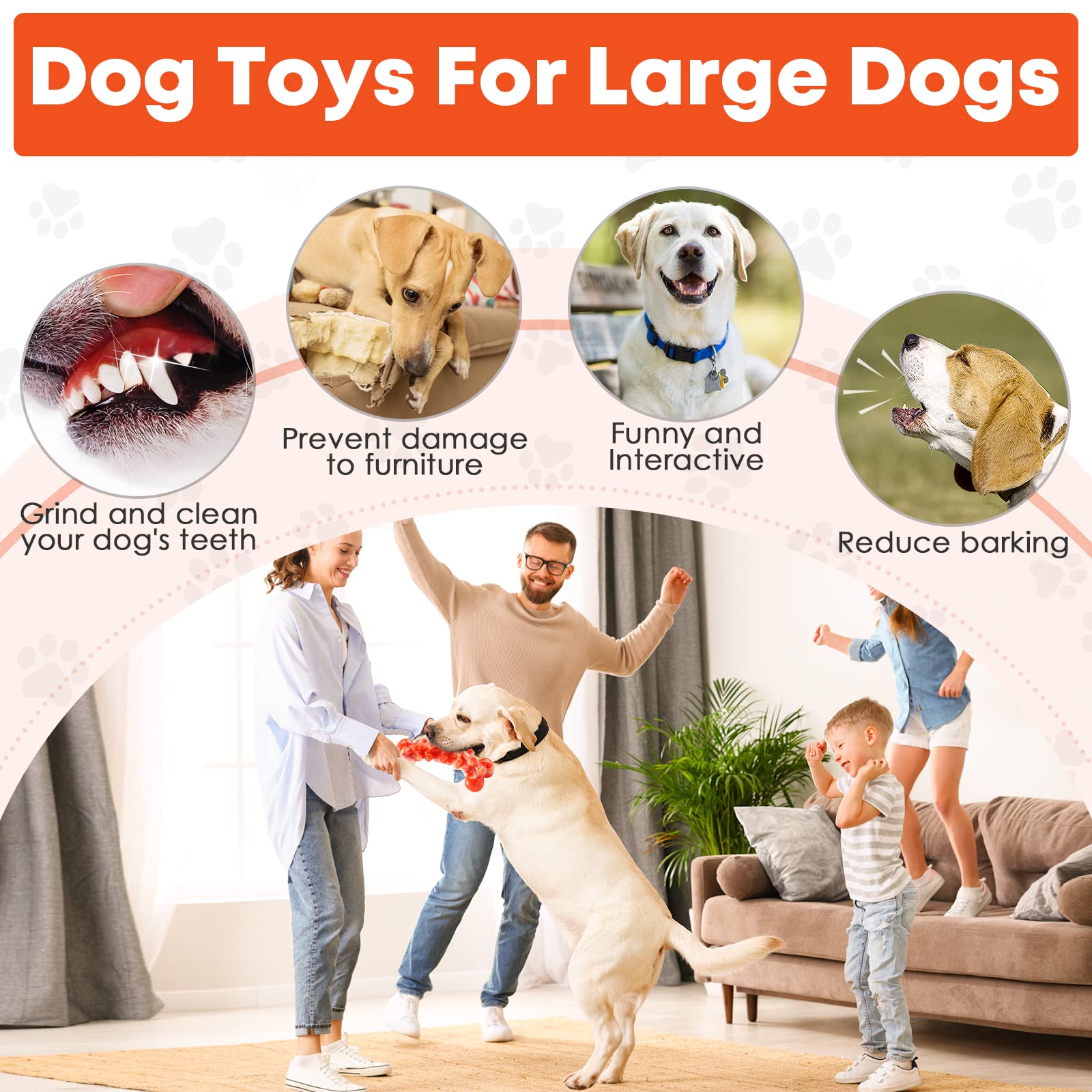 Durable Indestructible Dog Chew Toys for Aggressive Chewers - Tough Training & Teeth Cleaning Toys for Large Breed Dogs - Long-Lasting Busy Toy for Playtime, Crate Training & Anxiety Relief