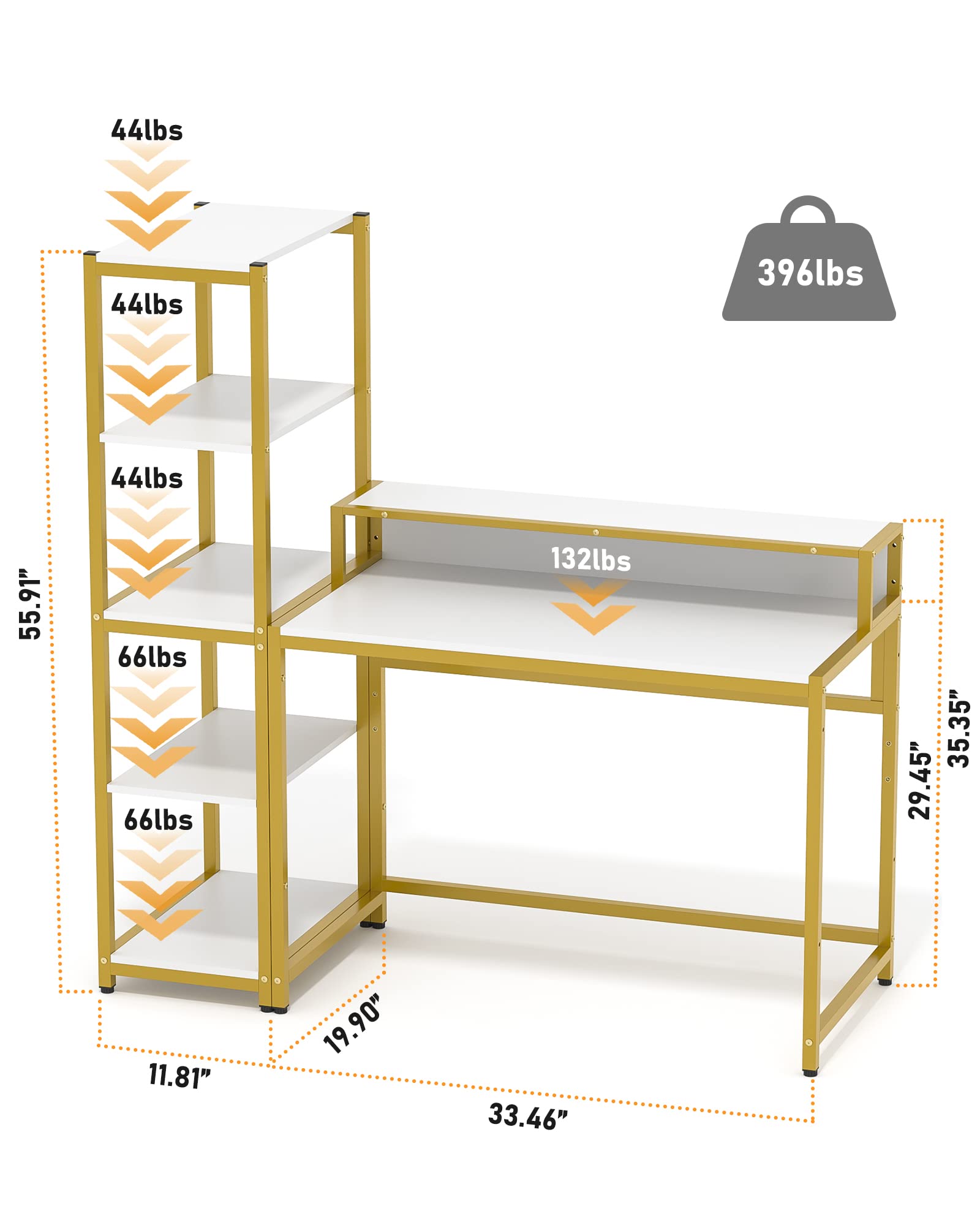 Teraves 33 Inch Computer Desk with 5 Tier Shelves - Reversible Writing Desk with Storage for Home Office, Study Table & Bookcase - Perfect for Small Spaces, Gaming Setup, and Remote Work