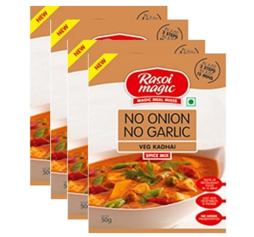 RASOI Magic Veg KADHAI Spice Mix 45G (Pack of 4) - No Onion No Garlic Authentic Indian Masala | Perfect for Vegan Curry, Stir Fry & Home Cooking