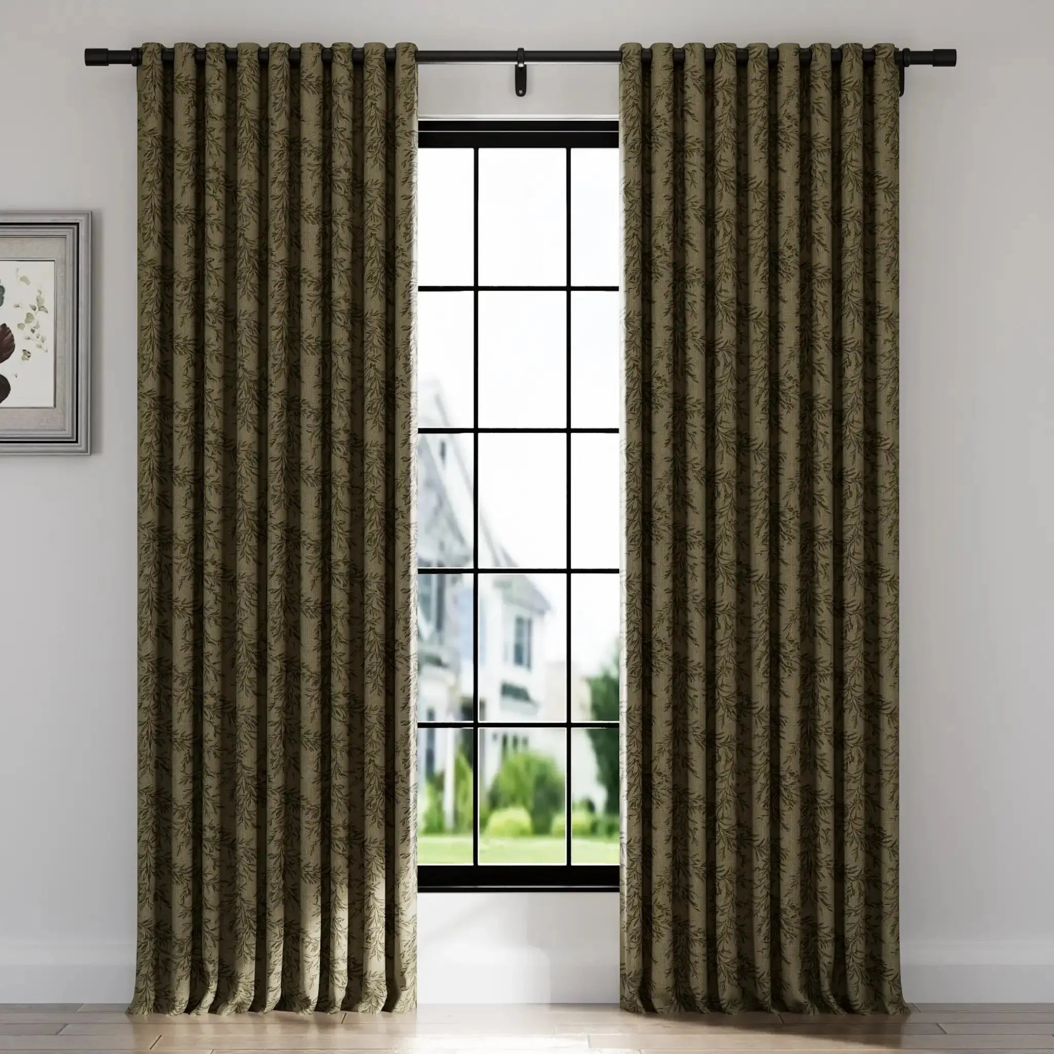 Sara Le Print Linen Drapery Grommet Curtains - Elegant Window Treatments for Living Room & Bedroom - Home Decor Blackout Drapes for Privacy & Light Control
