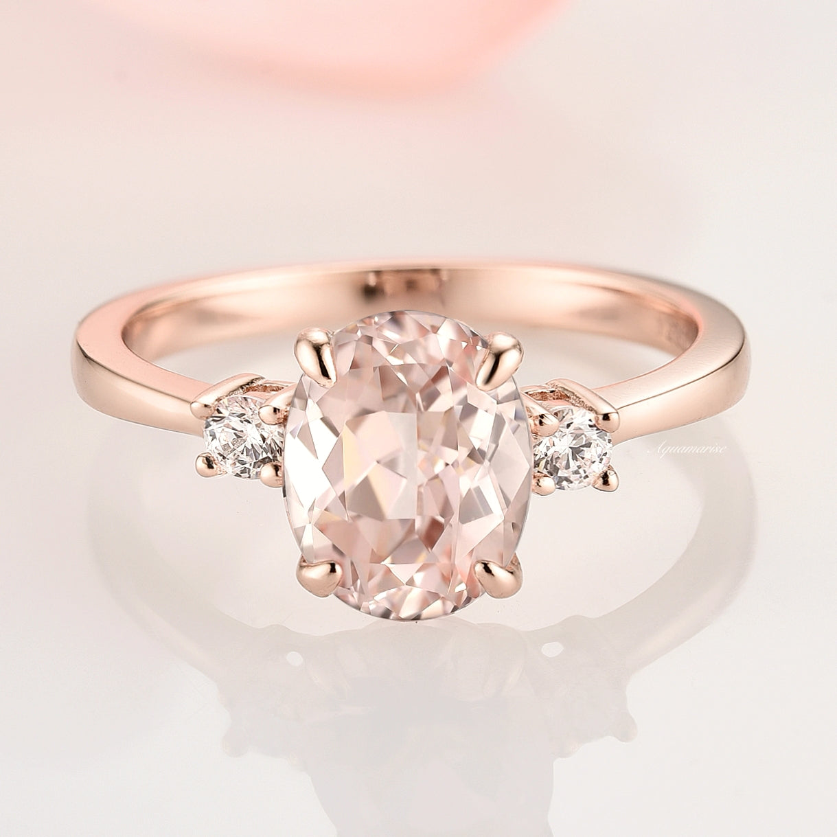 Everly Oval Morganite Ring 14K Rose Gold Vermeil - Elegant & Dainty Jewelry for Women, Perfect for Engagement, Wedding, Anniversary & Everyday Wear