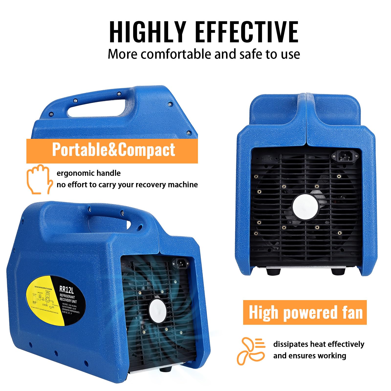 1/2HP 110V Portable Oil-Less Refrigerant Recovery Machine - Dual Cylinder for Liquid Refrigerant Recycling - Perfect for Automotive AC Repair & HVAC System Maintenance - Use in Auto Shops, HVAC Services & Refrigeration Maintenance