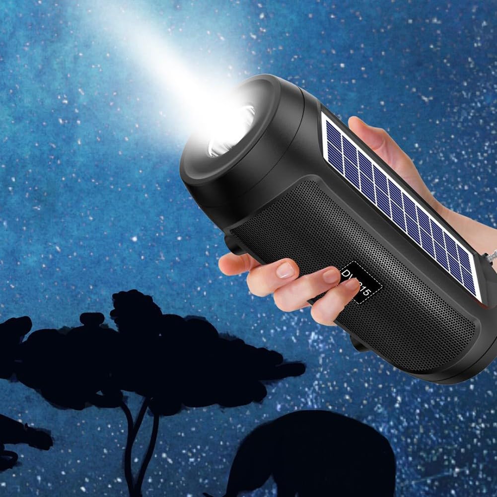 Portable Solar Bluetooth Speaker with Flashlight & Card Slot - Wireless Outdoor Boombox for Camping, Beach, Hiking (Blue)