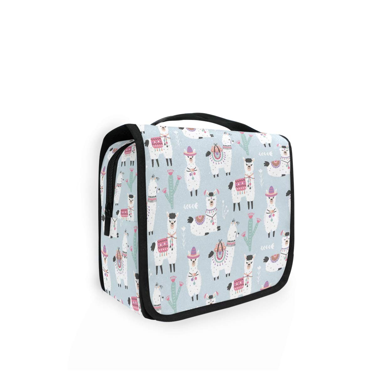 Moyyo Cute Llamas Alpaca Cactus Cosmetic Organizer Bag - Portable Hanging Toiletry Bag for Women, Girls & Kids - Perfect for Travel, Gym, Camping & Home Storage