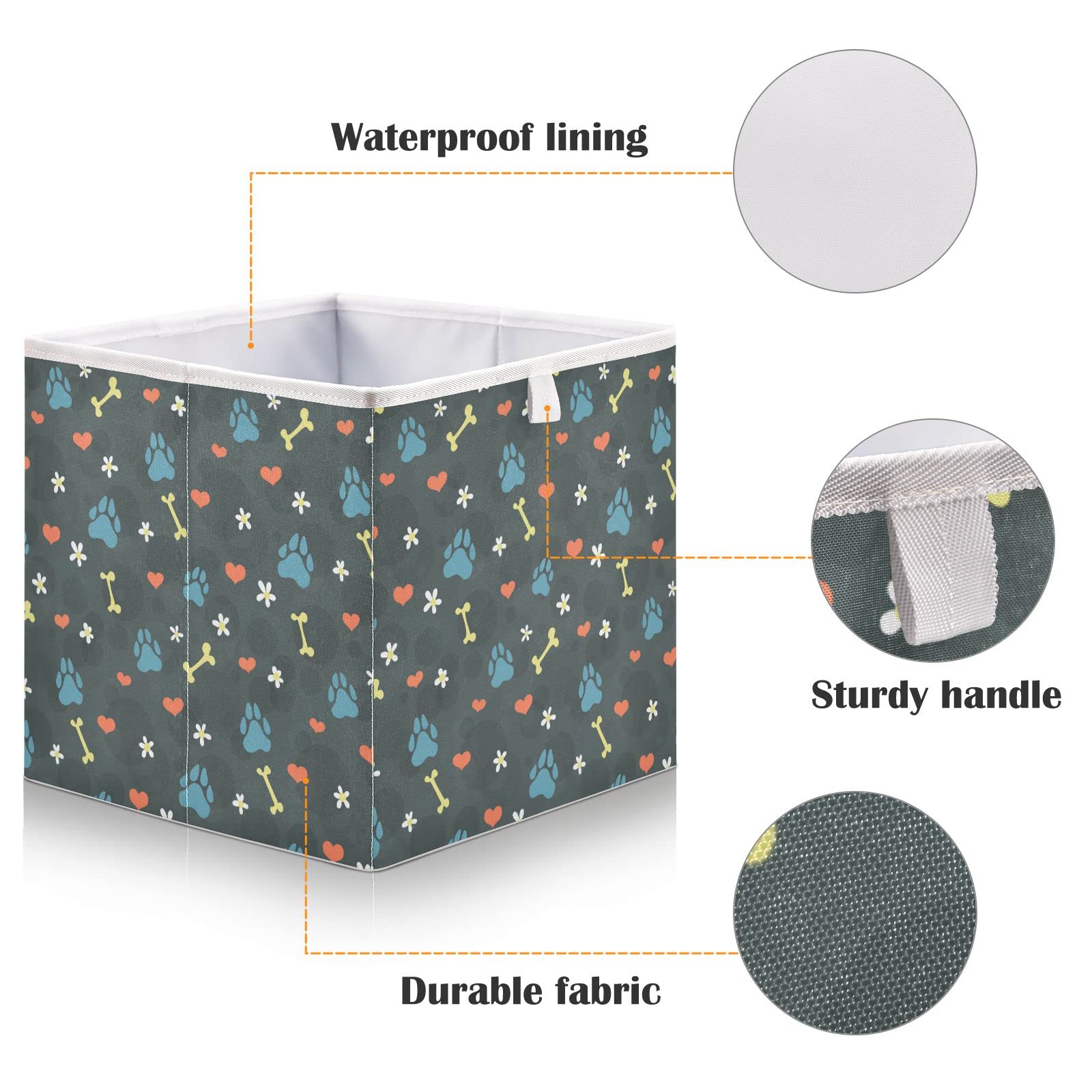 Emelivor Collapsible Pet Storage Bin with Paw Prints - Waterproof Cube Organizer for Dog Toys, Kids Clothes, Books & Nursery Items (15.75x10.63x6.96 Inches) - Perfect for Closet, Playroom & Home Organization