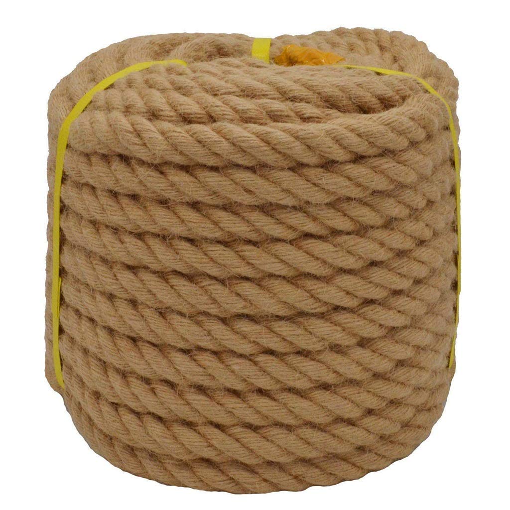 Natural Thick Hemp Rope - 30mm/35mm Twisted Jute Safety Rope (5-10m) for DIY Crafts, Rock Climbing, Boat Anchoring, Hammock Hanging, Cat Scratching Post, Tug of War & Home Decoration - Perfect for Outdoor Adventures & Nautical Decor (30mm/6m)