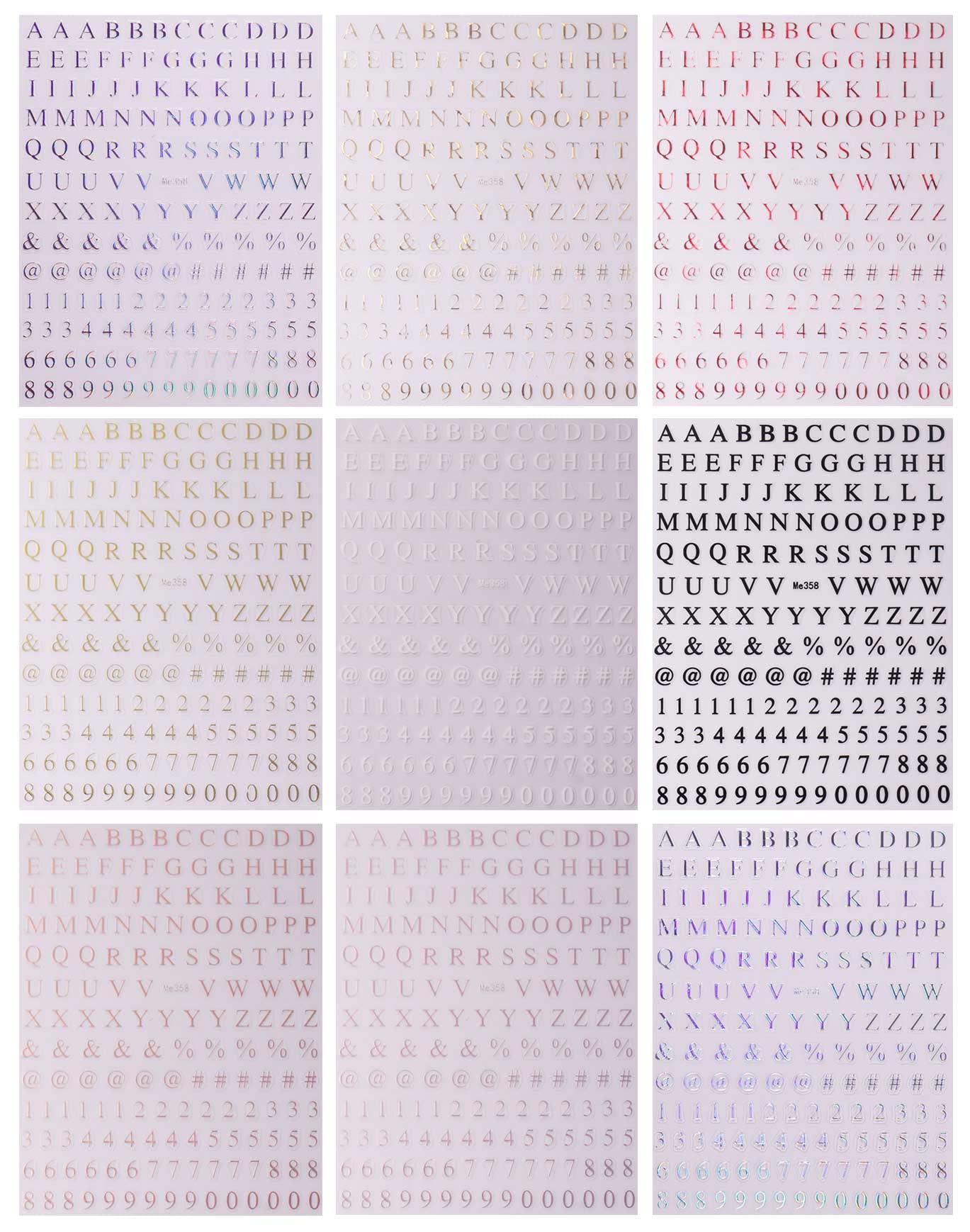 Colorful Number Letter Nail Stickers - 9 Sheets for DIY Nail Art Designs