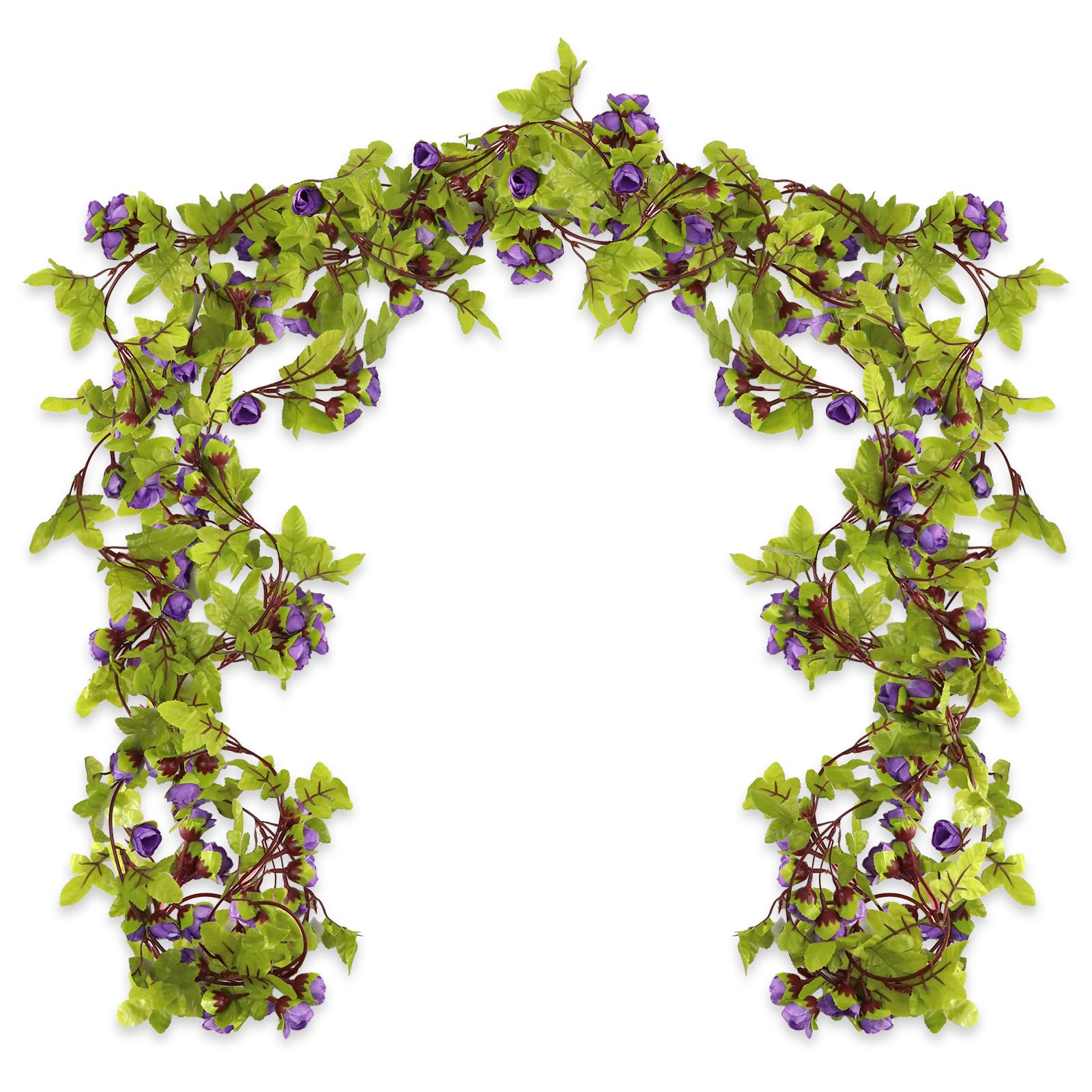 AirSun Artificial Rose Garland - 2PCS 14.5FT Fake Purple Rose Bud Vine Hanging Flowers for Wedding Arch, Garden Party, Home & Office Decoration (Blue Snow) - Perfect for Indoor/Outdoor Events, Bridal Showers & Romantic Decor