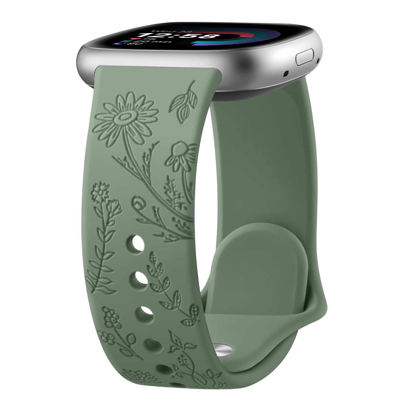Vancle Floral Engraved Silicone Replacement Band for Fitbit Versa 4/3, Sense 2/Sense - Soft Comfortable Strap for Women & Men - Perfect for Workouts, Daily Wear & Smartwatch Accessorizing
