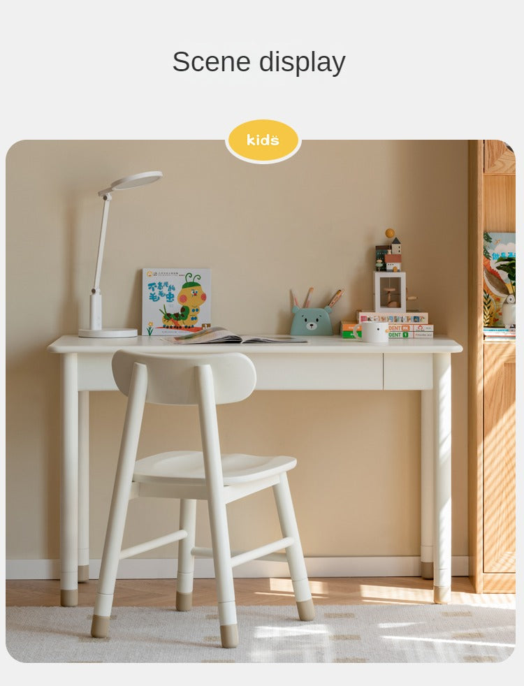Solid Poplar Wood Kids Height-Adjustable Learning Desk with Cream Drawer - Perfect for Homeschooling, Online Classes & Study Room Organization