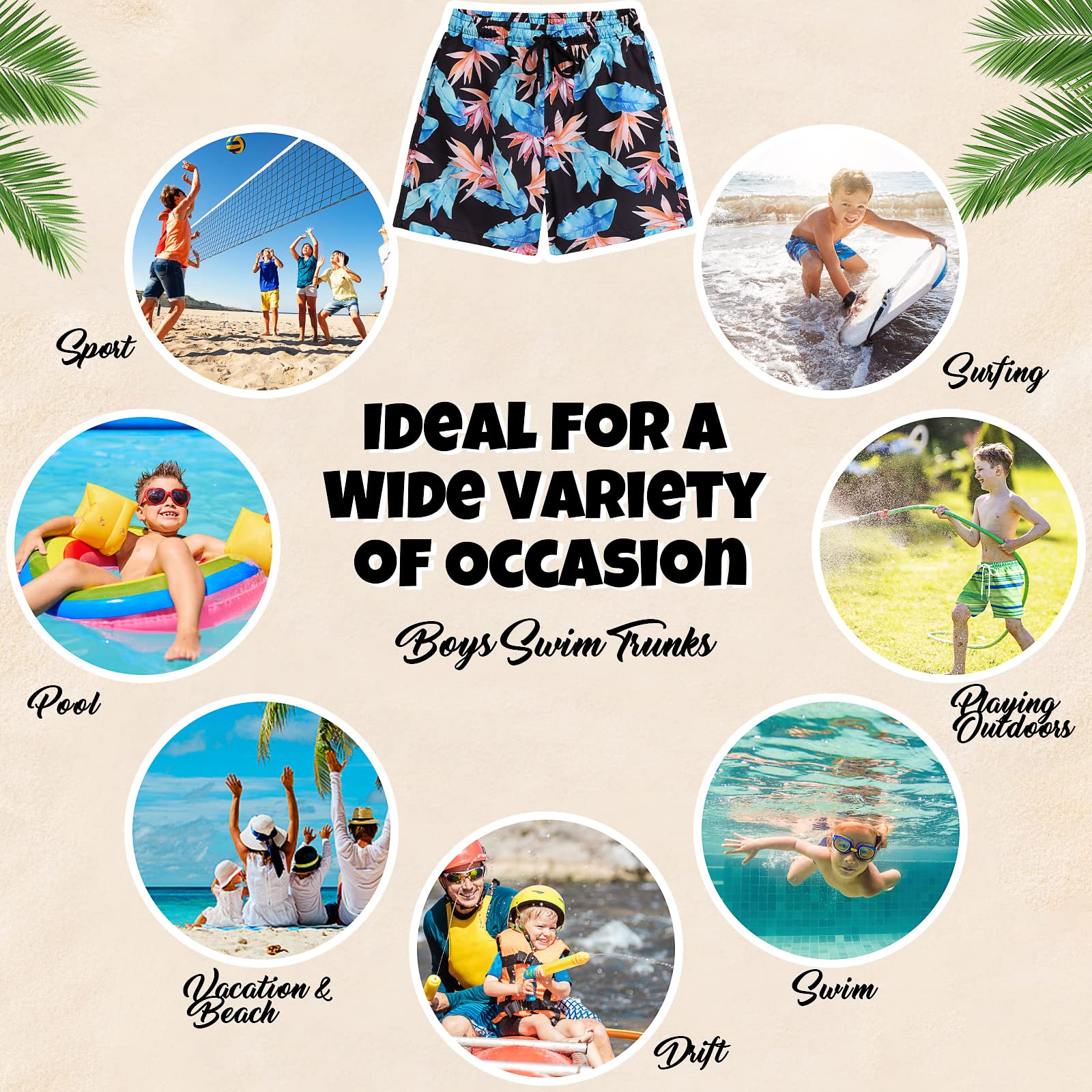 **Boys Swim Trunks with Boxer Brief Liner - Quick Dry Bathing Suits for Swimming, Beach & Pool - Comfortable Compression Swim Shorts for Active Kids**