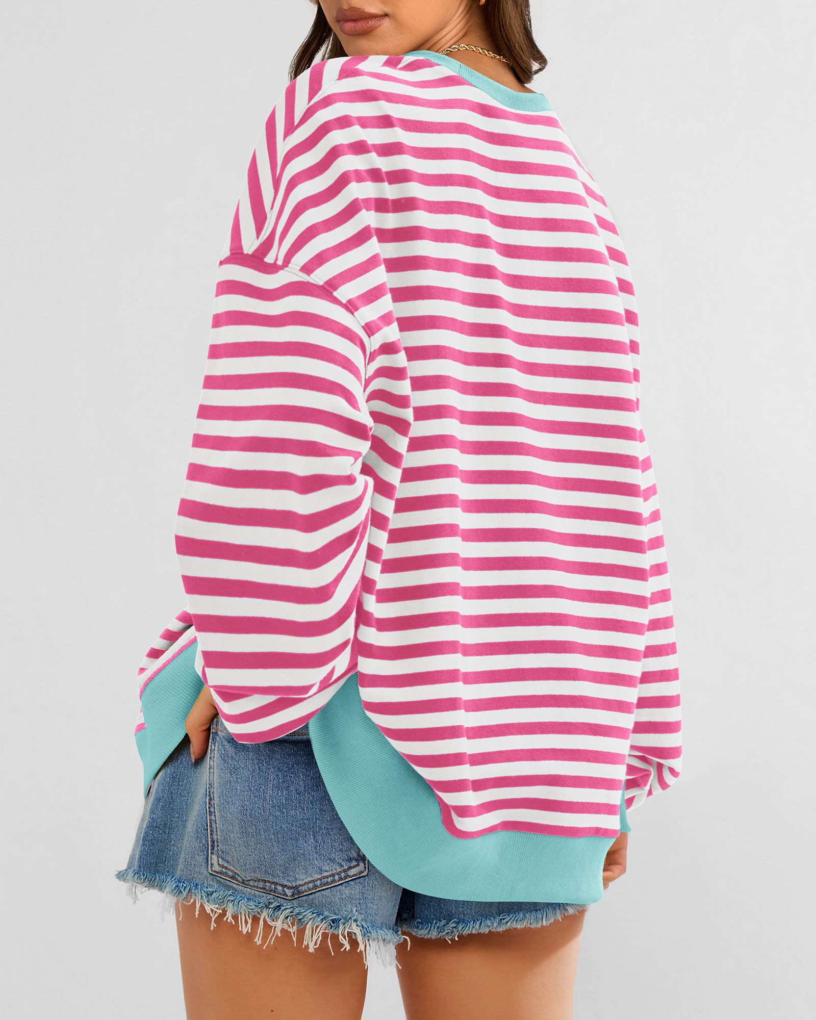 BTFBM Women's Striped Pullover Sweatshirt - Soft Long Sleeve Crewneck Y2K Style Loose Fit Fall Fashion 2025 | Casual Outfits, Streetwear, Layering for Cool Weather