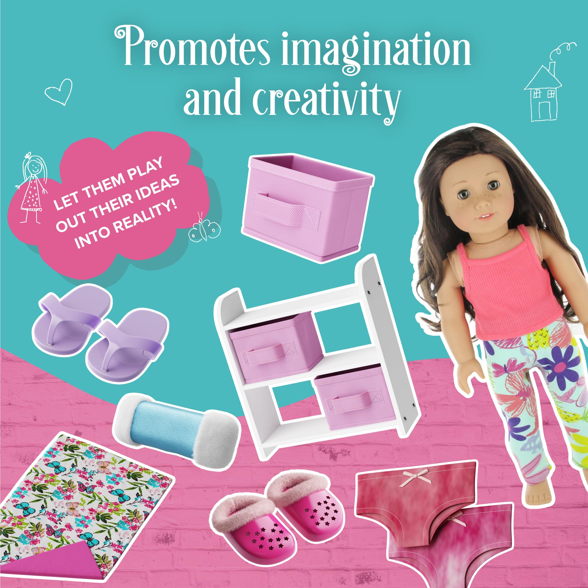 18 Inch Doll Bunk Bed Set for American Girl Dolls - 23 Piece Complete with Linens, Pajamas & Shelves | Perfect for Kids' Bedroom Decor & Imaginative Play