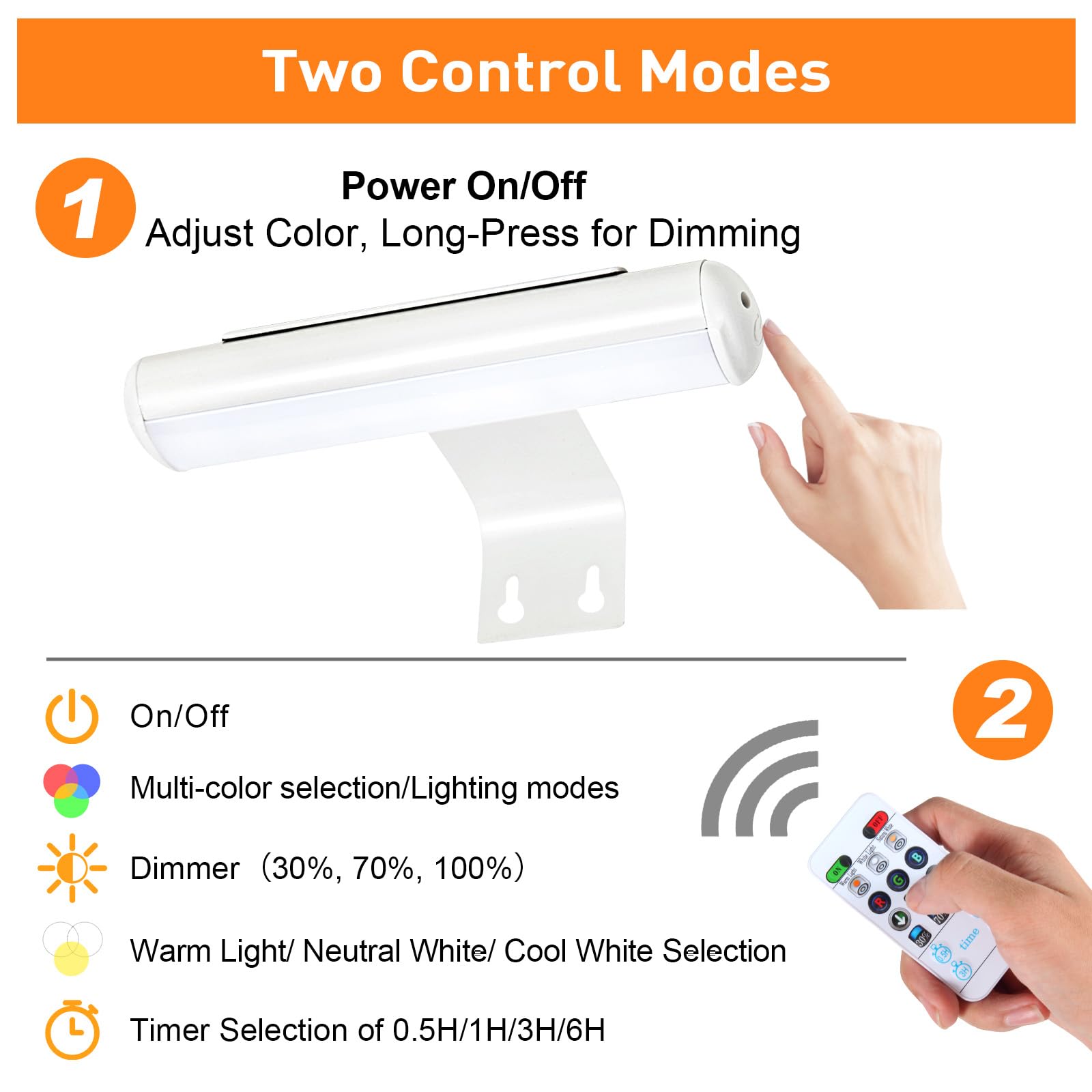 2 Pack Battery Operated Picture Lights with Remote Control - Dimmable LED Art Light with Timer for Wall Paintings, Photo Frames, Portraits & Dartboards - Metal Body for Living Room, Gallery & Home Decor