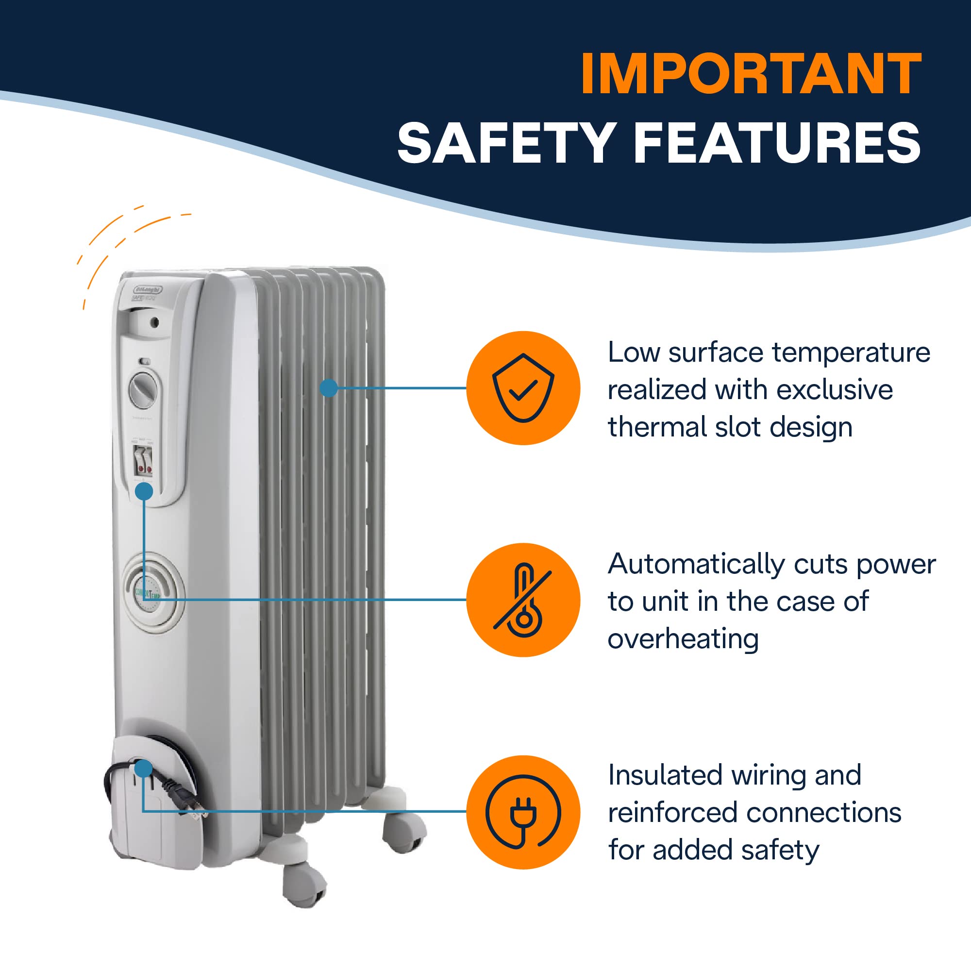 De'Longhi EW7707CM 1500W Oil Filled Radiator Heater - Energy Efficient Portable Space Heater for Indoor Use in Bedroom, Office & Living Room with Safety Features | Quiet Heating Solution for Winter & Cold Weather