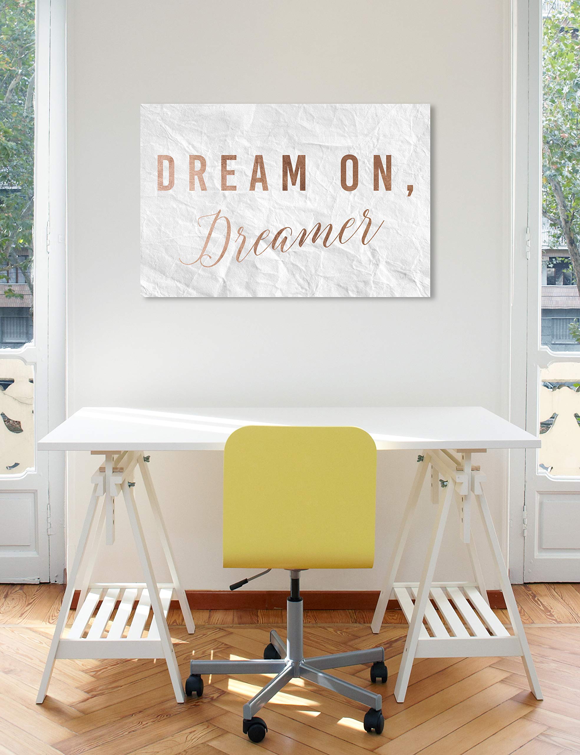 Oliver Gal Artist Co. 'Dream On Dreamer Rose' Wall Art Canvas Print - 36x24 Inches, Pink & White Typography Quote Home Decor - Perfect for Living Room, Bedroom & Office Inspiration