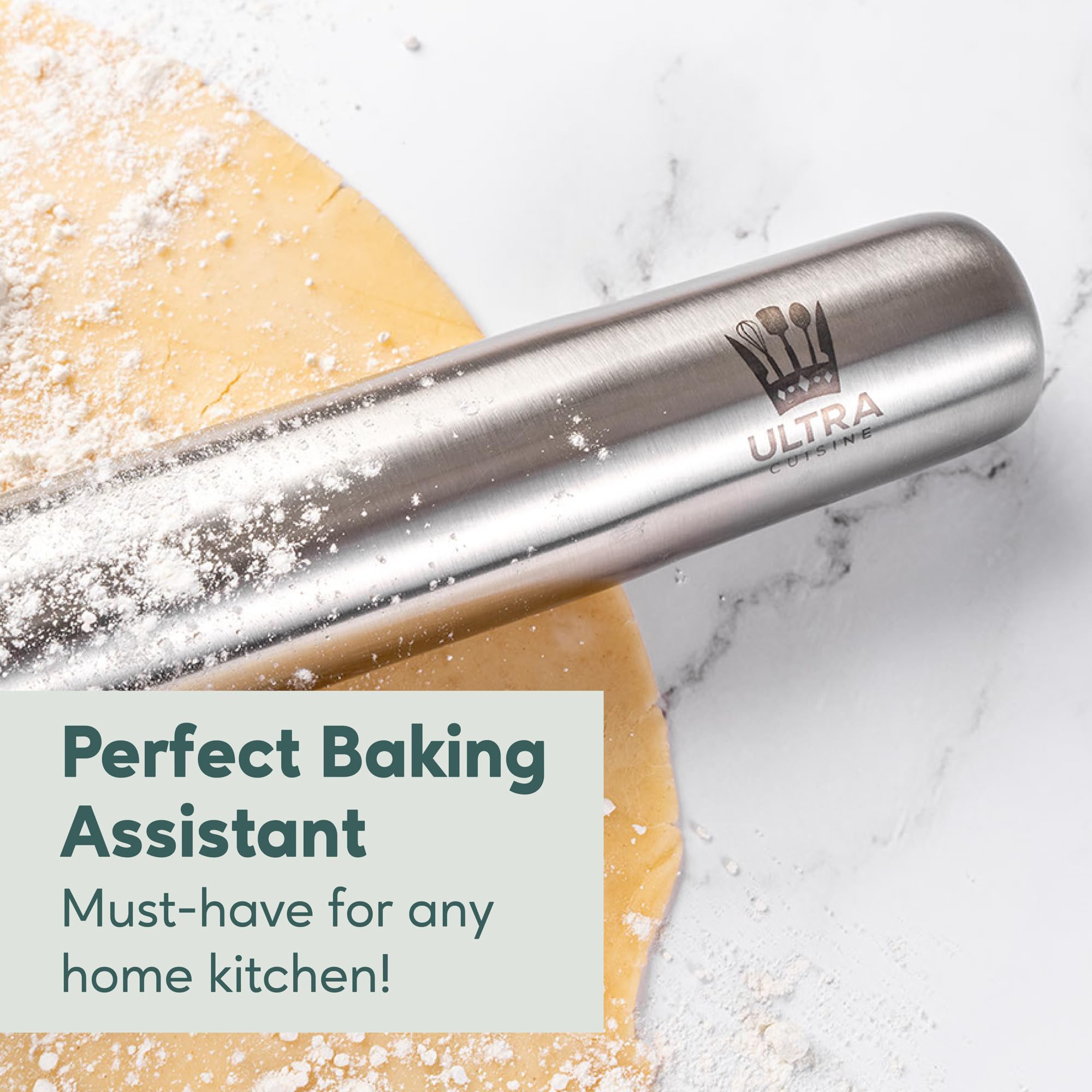 Professional Stainless Steel Rolling Pin - Ultra Smooth Surface & Tapered Design for Chocolate, Pie Crust, Cookies & Pastry - Perfect for Home Baking & Professional Kitchens