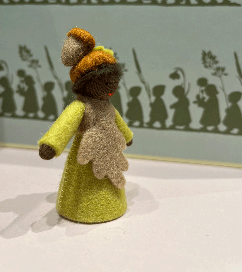 Dark Skin Acorn Waldorf Felt Flower Fairy Doll - Handmade Waldorf Inspired Toy for Imaginative Play, Nature Tables & Waldorf Education