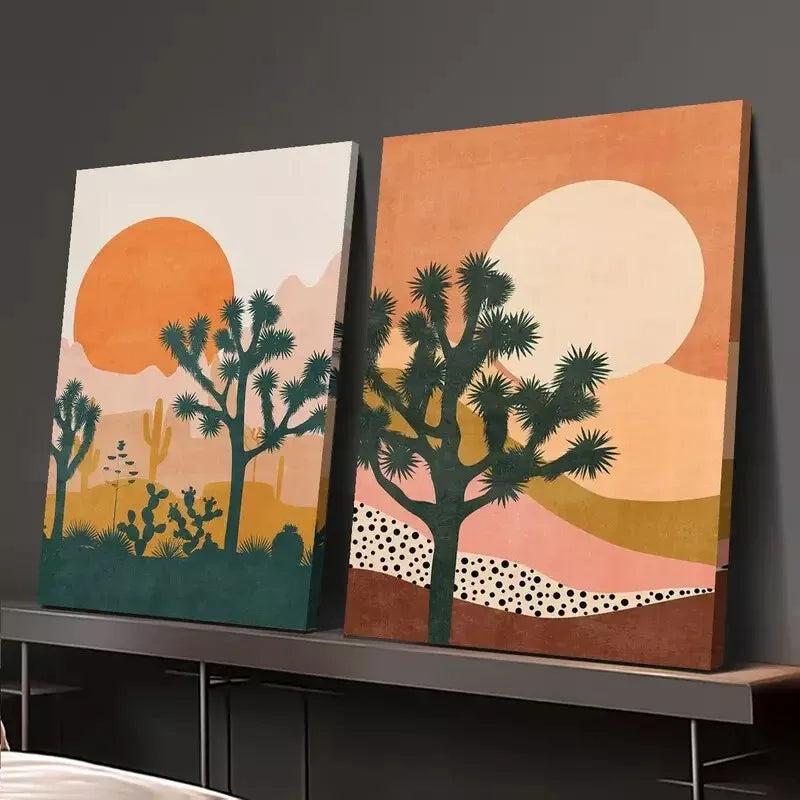 2pcs Joshua Trees Under The Setting Desert Sun Canvas Wall Art - 50x75cm Framed High Quality Print | 100% Australian Made | Ready to Hang | Perfect for Living Room, Bedroom & Office Decor