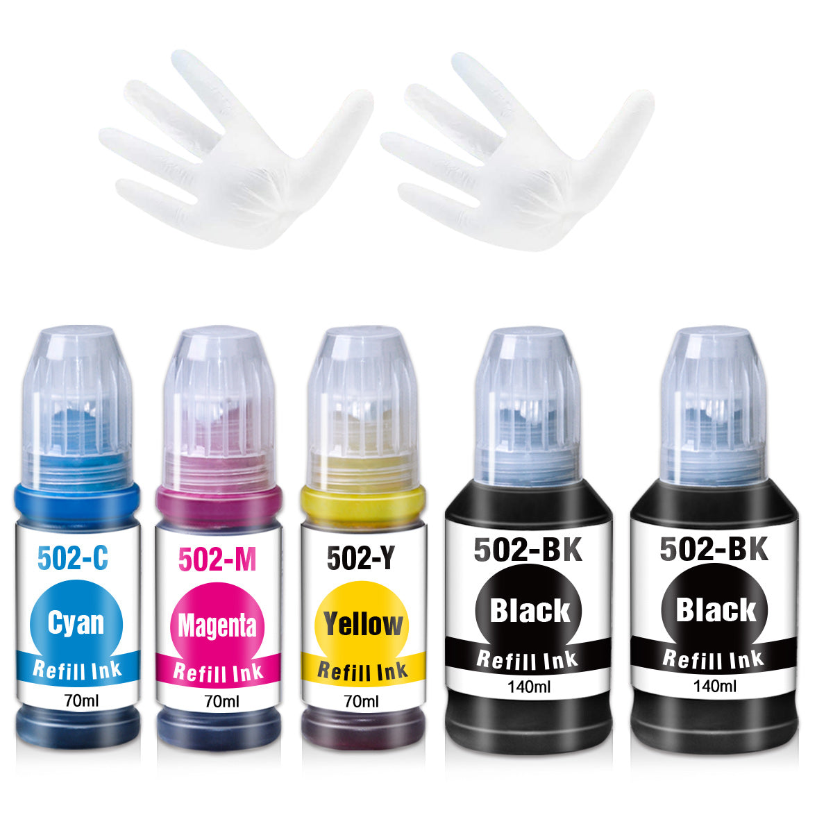 Epson T502 Ink Refill Bottles for EcoTank Printers - 5 Pack (Non-Sublimation) - Perfect for Home, Office & School Printing Needs