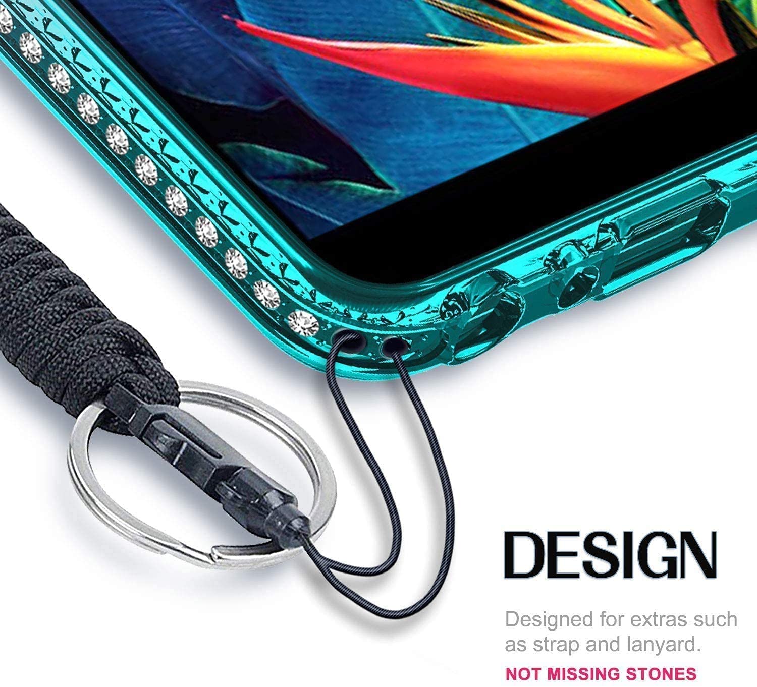 NGB iPhone 11 Case with Tempered Glass Screen Protector - Shockproof Ring Holder & Wrist Strap - Bling Sparkle Glitter Phone Cover for Women Girls (Pink/Aqua) - Perfect for Daily Use, Work, Travel & Fashion Accessories