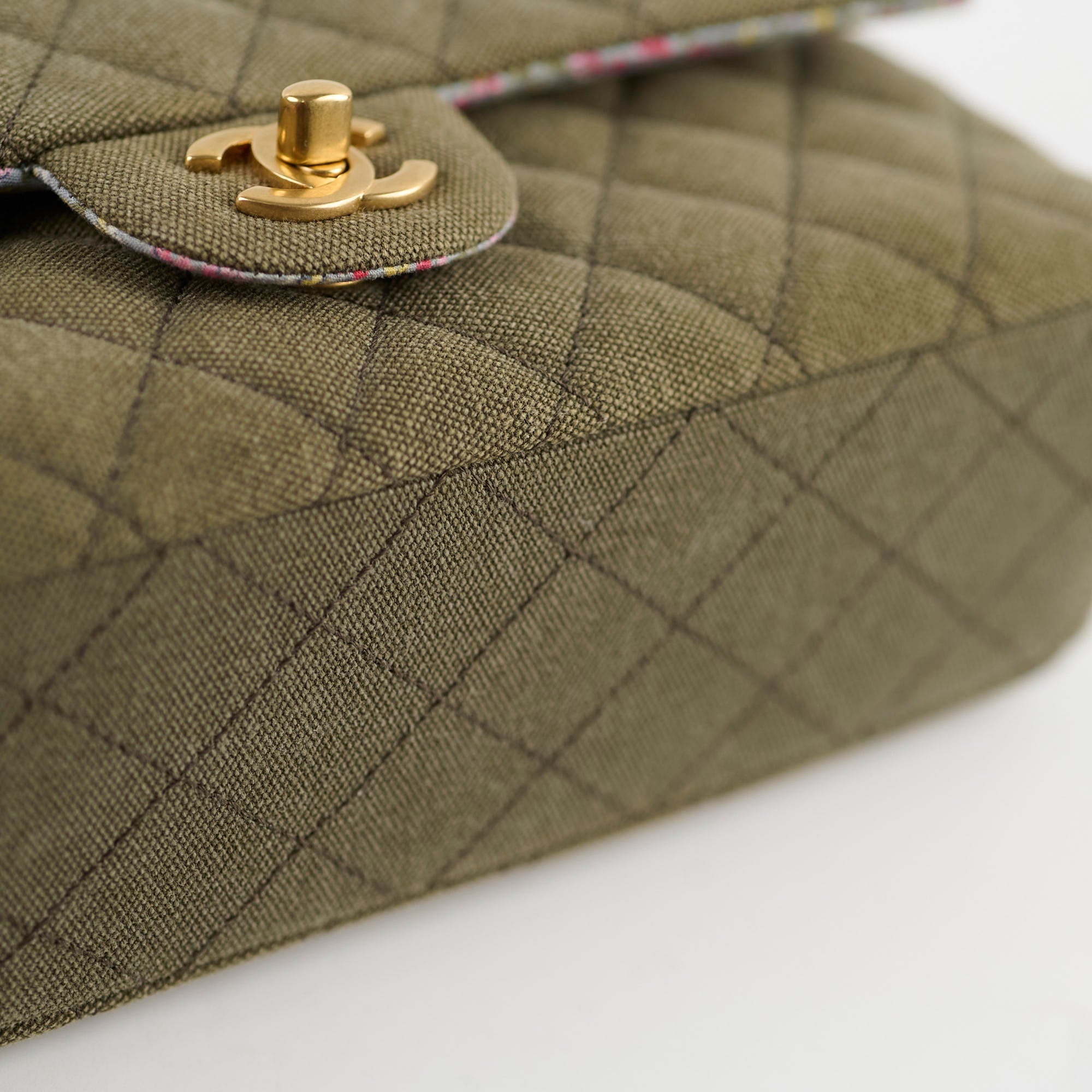 Chanel Medium M/L Classic Flap Bag in Khaki Denim - Luxury Designer Handbag for Women, Perfect for Everyday Use & Special Occasions