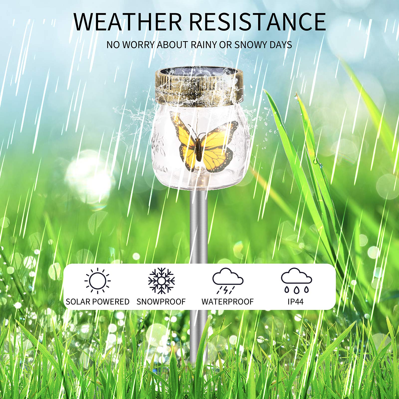 SUNWIND 3 Pack Solar Garden Lights Outdoor - Decorative Butterfly Glass Jar Solar Lights for Pathway, Lawn, Yard | Waterproof & Auto On/Off | Perfect for Patio, Garden, Walkway Decoration at Night