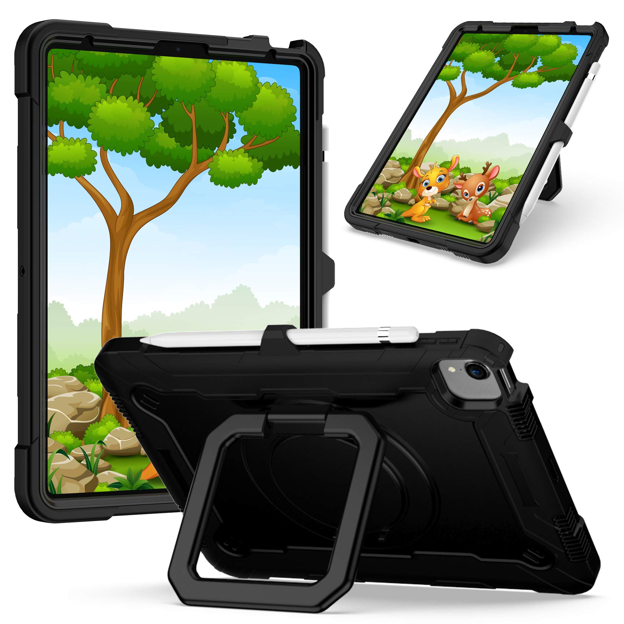 Dteck Shockproof iPad Air 5/4 & iPad Pro 11 Case (2020-2022) - Heavy Duty Drop Protection, Anti-Scratch Cover with Stand & Adjustable Hand/Shoulder Strap - Perfect for Kids, Travel & Outdoor Use - Black