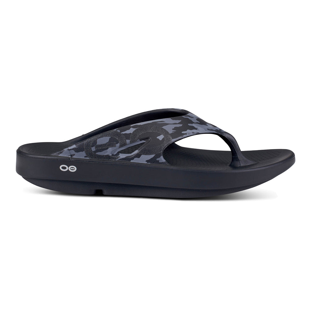 OOFOS Original Sport Sandals for Men & Women - Black Camo Recovery Footwear for Running, Walking & Post-Workout Comfort