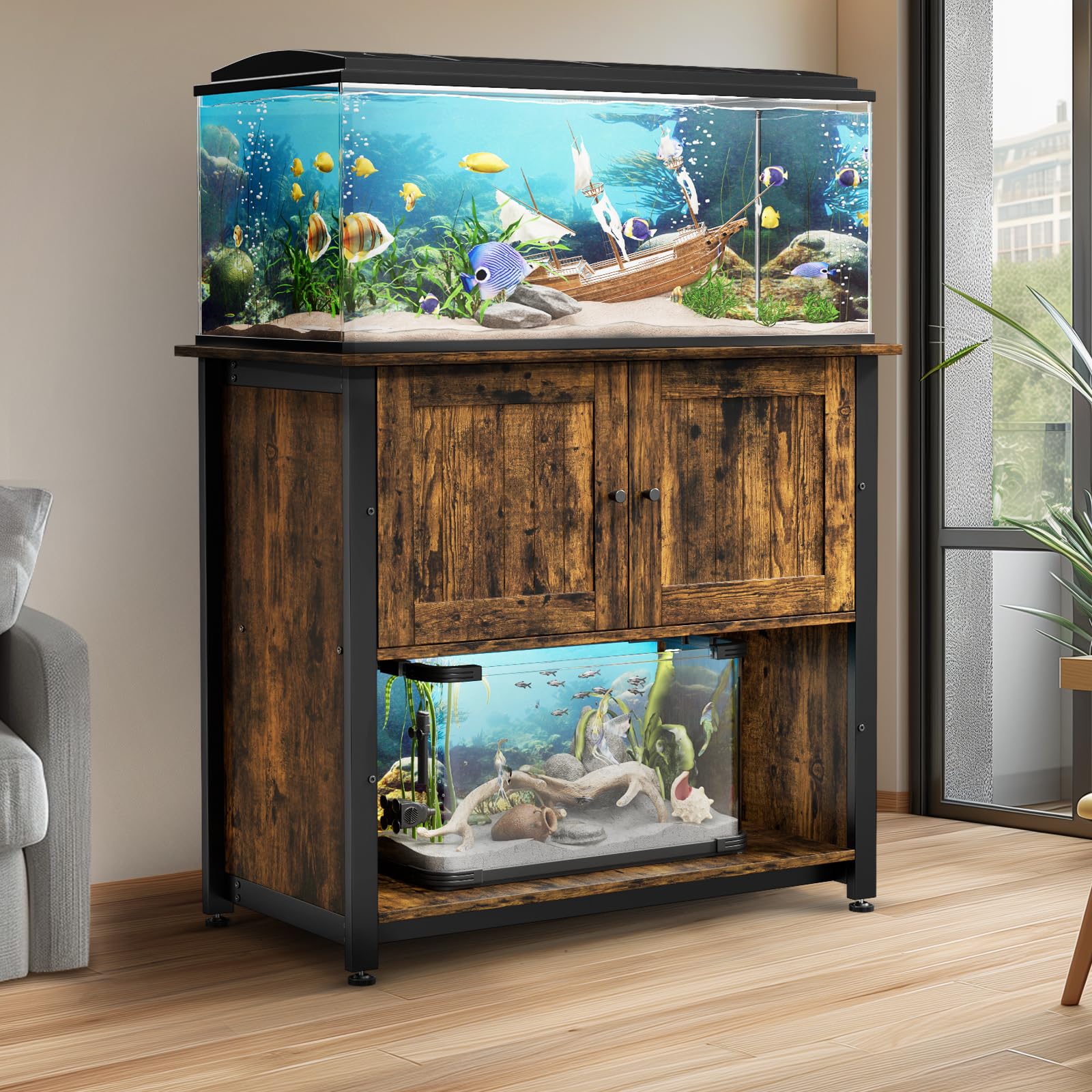 Tatub 40-50 Gallon Fish Tank Stand with Storage Cabinet - Heavy Duty Metal Aquarium Stand Holds 1000LBS - Perfect for Reptile Tanks, Turtle Terrariums & Dual Aquarium Setup - Ideal for Living Room, Office or Pet Store Display