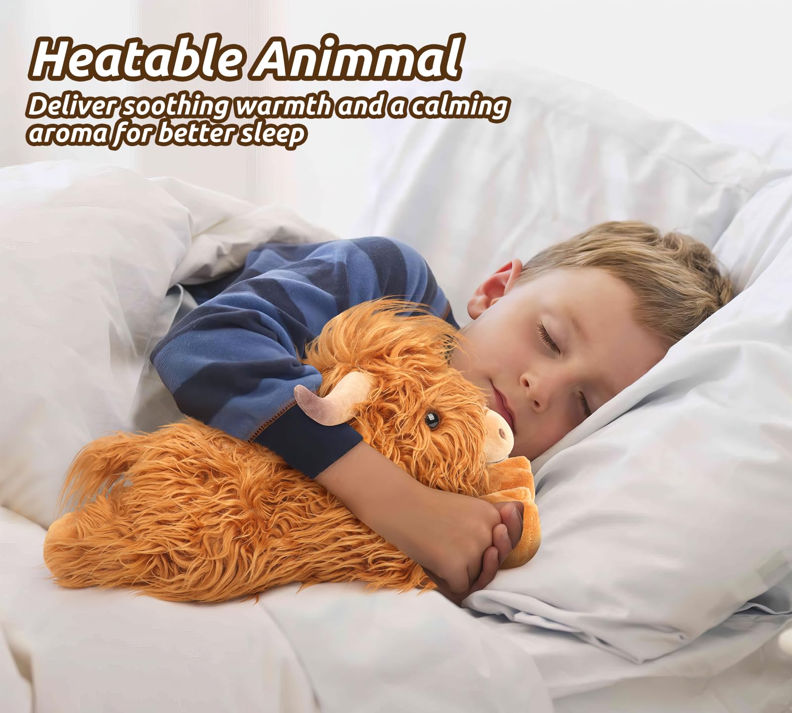 Heatable Highland Cow Plush Toy - Microwaveable Stuffed Animal for Pain Relief & Stress, Lavender Scented Warmable & Coolable Cow Plushie for Anxiety, Women & Kids | Perfect for Bedtime, Cramp Relief & Relaxation