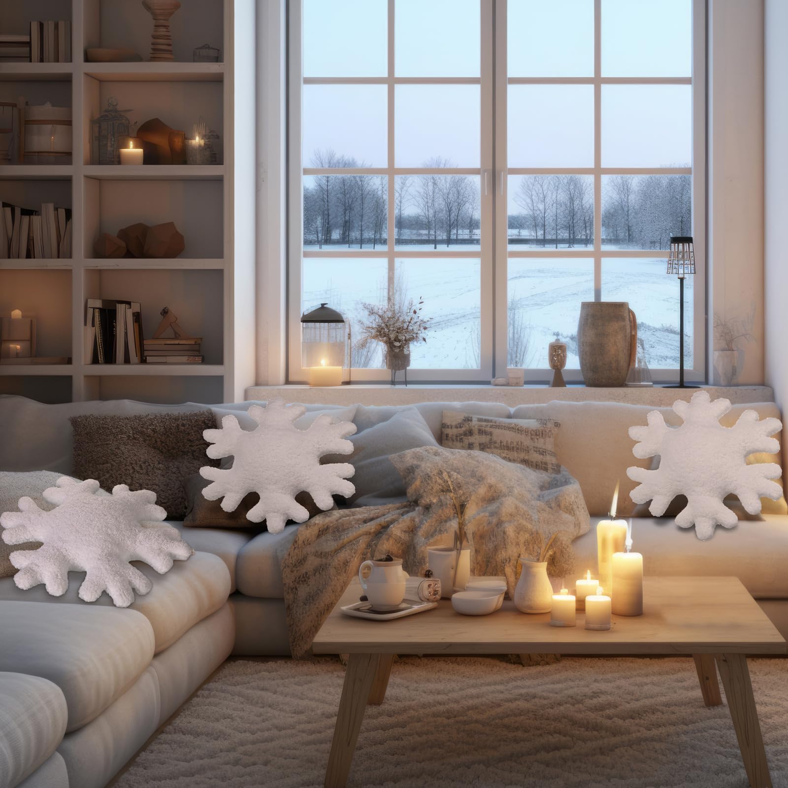 Huwena 2 Pack Winter Snowflake Throw Pillows - Soft Plush Decorative Couch Pillows for Sofa, Bed & Home Decor - 11.81 Inch White Snowflake Shaped Cushions (Perfect for Christmas Decor & Cozy Winter Living Room)