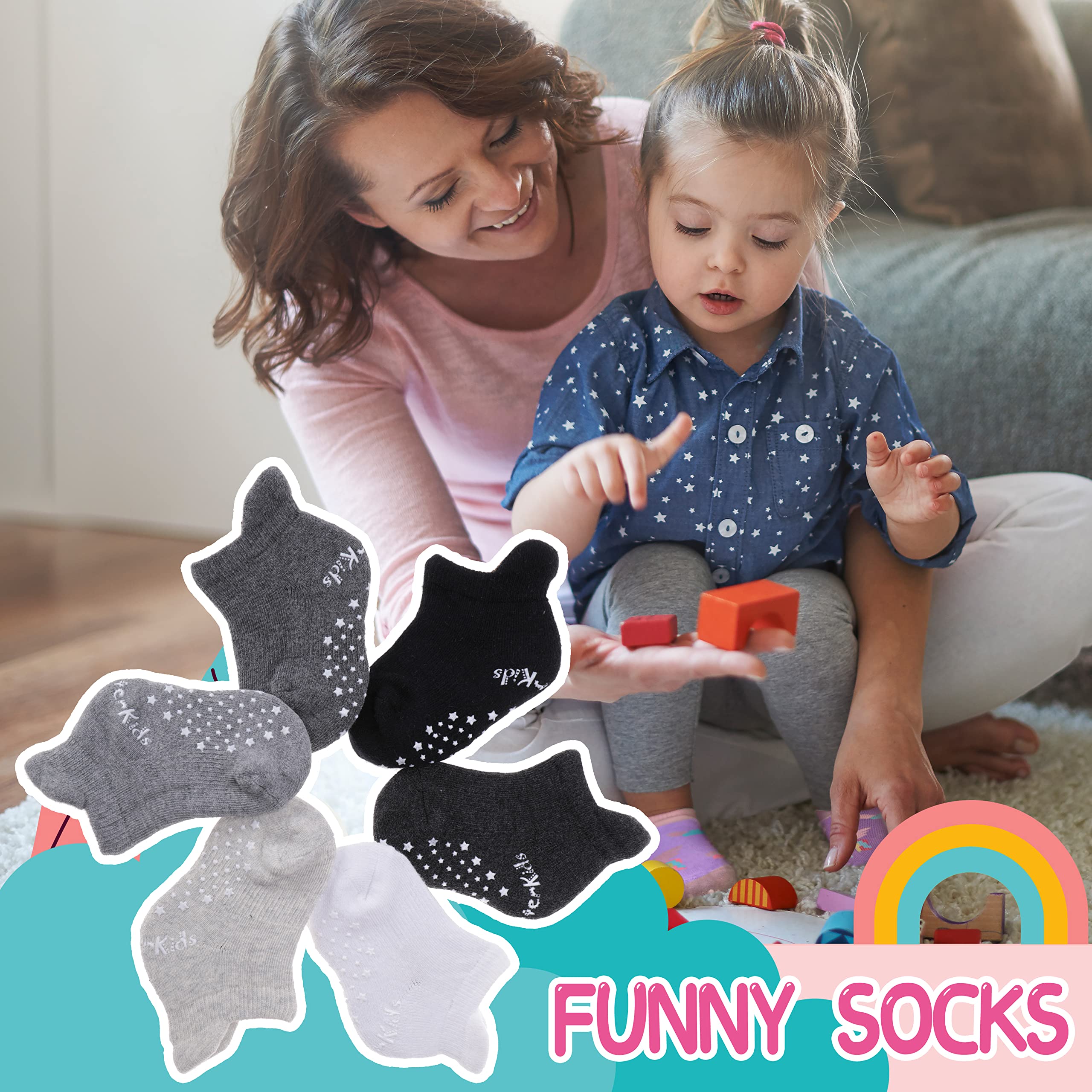 Non-Slip Baby Socks for Toddlers - Anti-Skid Cotton Ankle Socks with Grippers for Girls & Boys - Perfect for Playtime, Daycare and First Steps