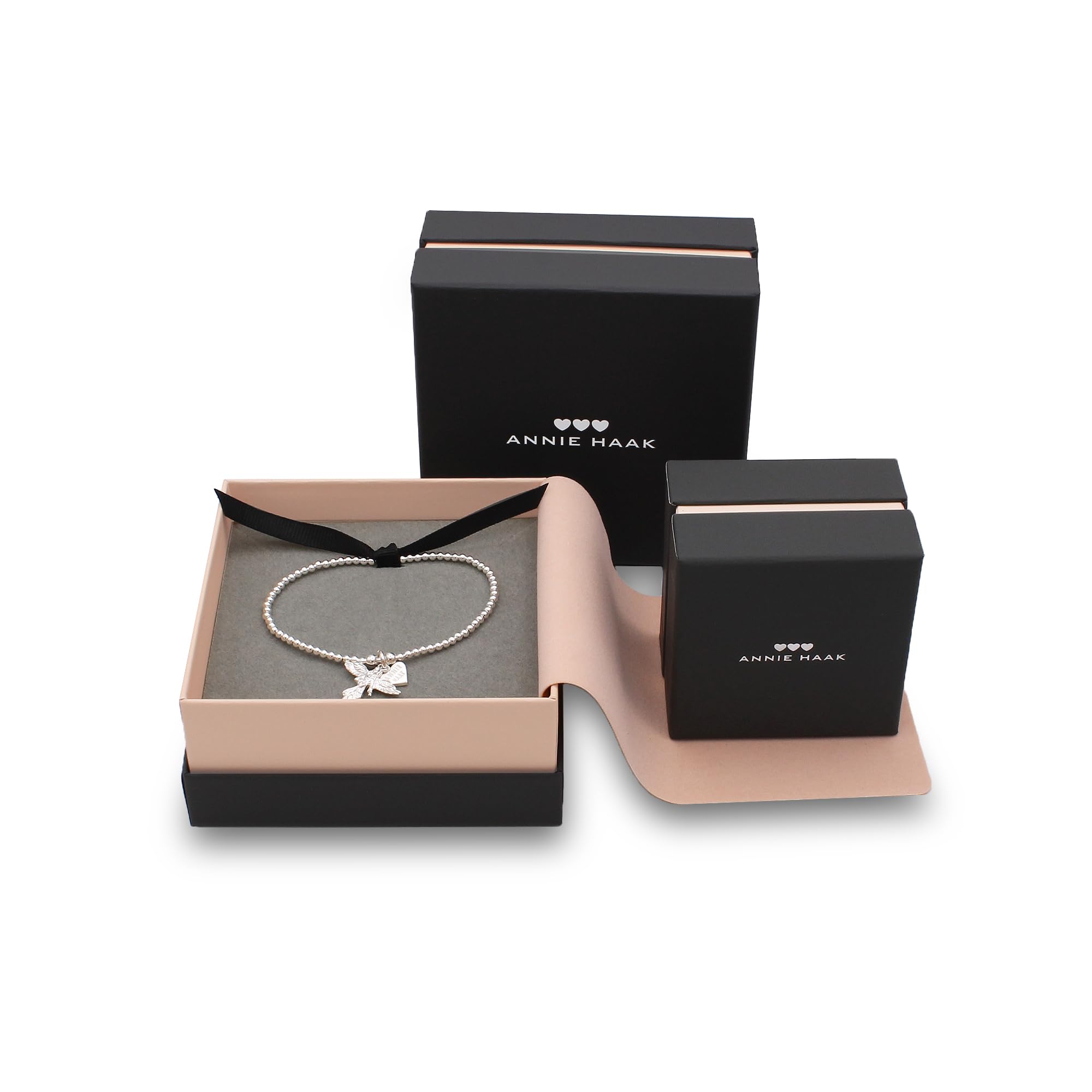 Annie Haak Love Stack Two Bracelets - 925 Sterling Silver Open Heart & Boxed Heart Charms - Anniversary, Mother's Day, Birthday Gift for Women/Wife/Friend - Handmade in UK Jewelry - Perfect for Romantic Occasions & Special Celebrations