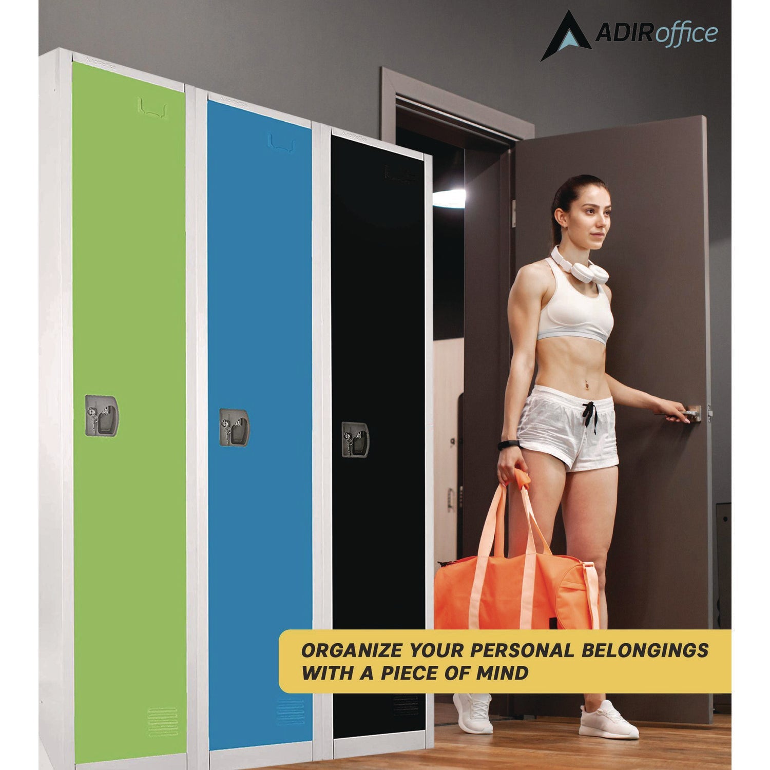 AdirOffice Heavy Duty Steel Storage Locker - 12x12x72 Inches, Blue - Secure 1-Compartment Cabinet for Schools, Gyms & Offices