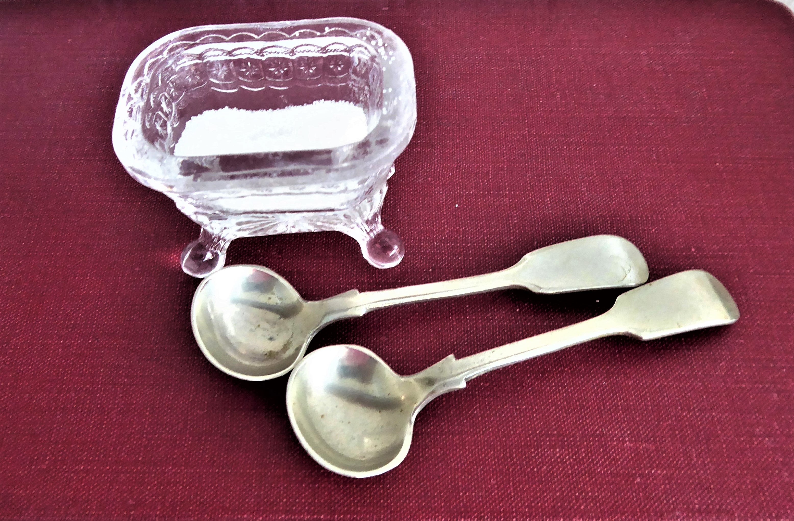 Antique Victorian Silver Master Salt Spoons Pair - Fiddle Pattern, London 1890s, Sterling Silver Mustard Spoons - Perfect for Vintage Tea Parties, Collectors, and Elegant Table Settings